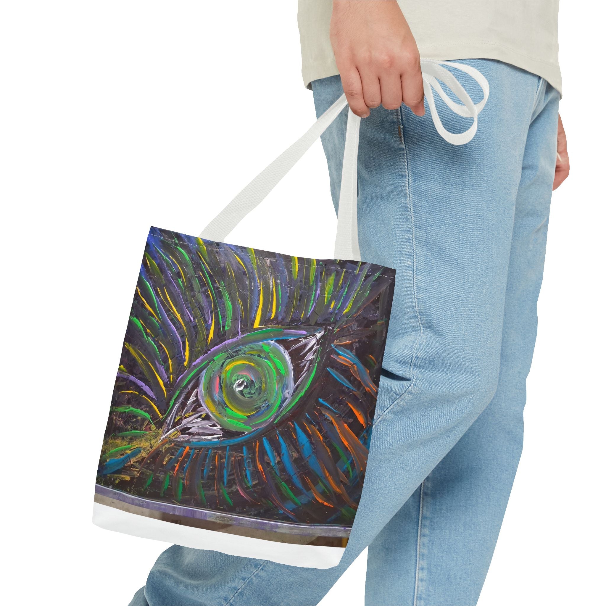 Peacock Eye Art Tote Bag — Colorful Boho AOP Canvas Tote