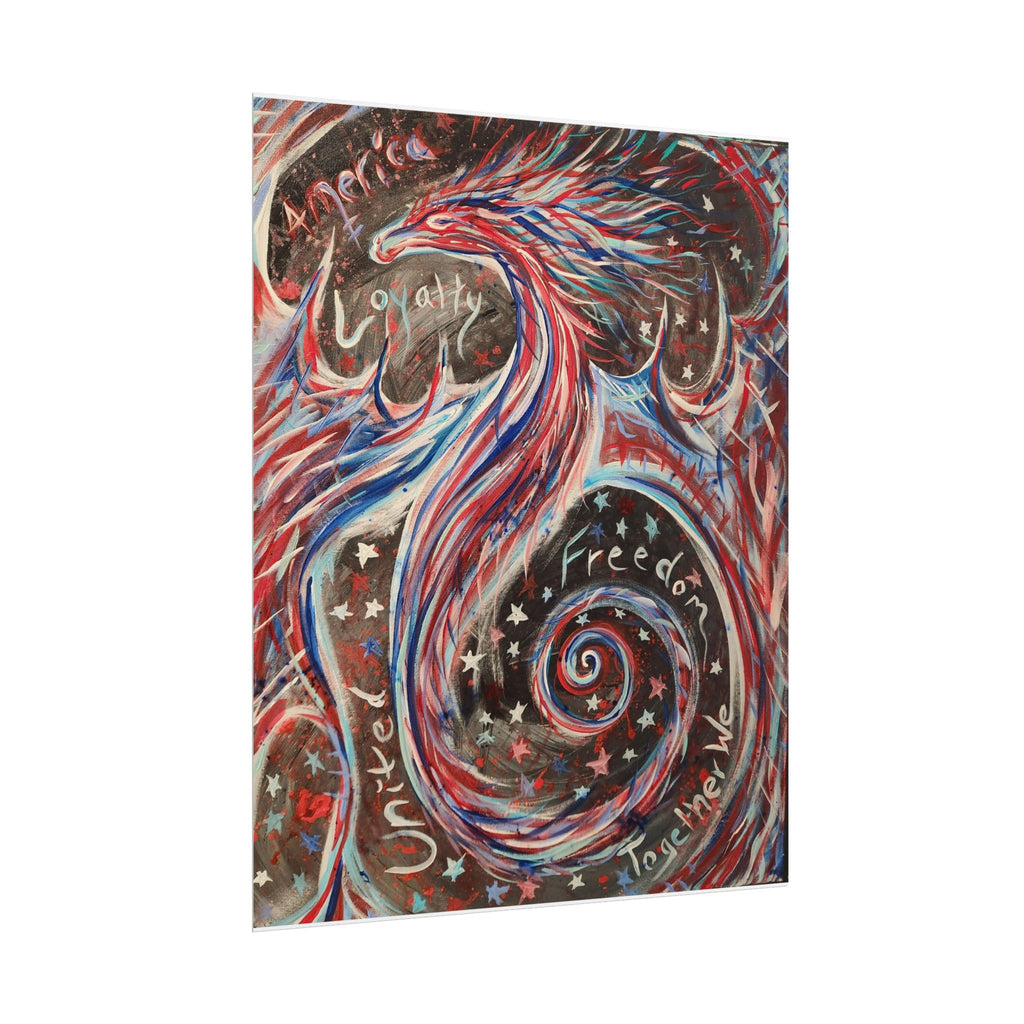 Rolled Poster — Patriotic Swirl Art Print: "Freedom, Unity, Loyalty" Red White Blue Decor