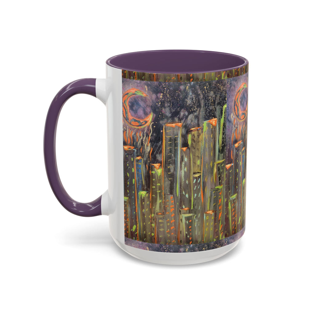 Cityscape Night Coffee Mug — Neon Skyline Art Accent Mug
