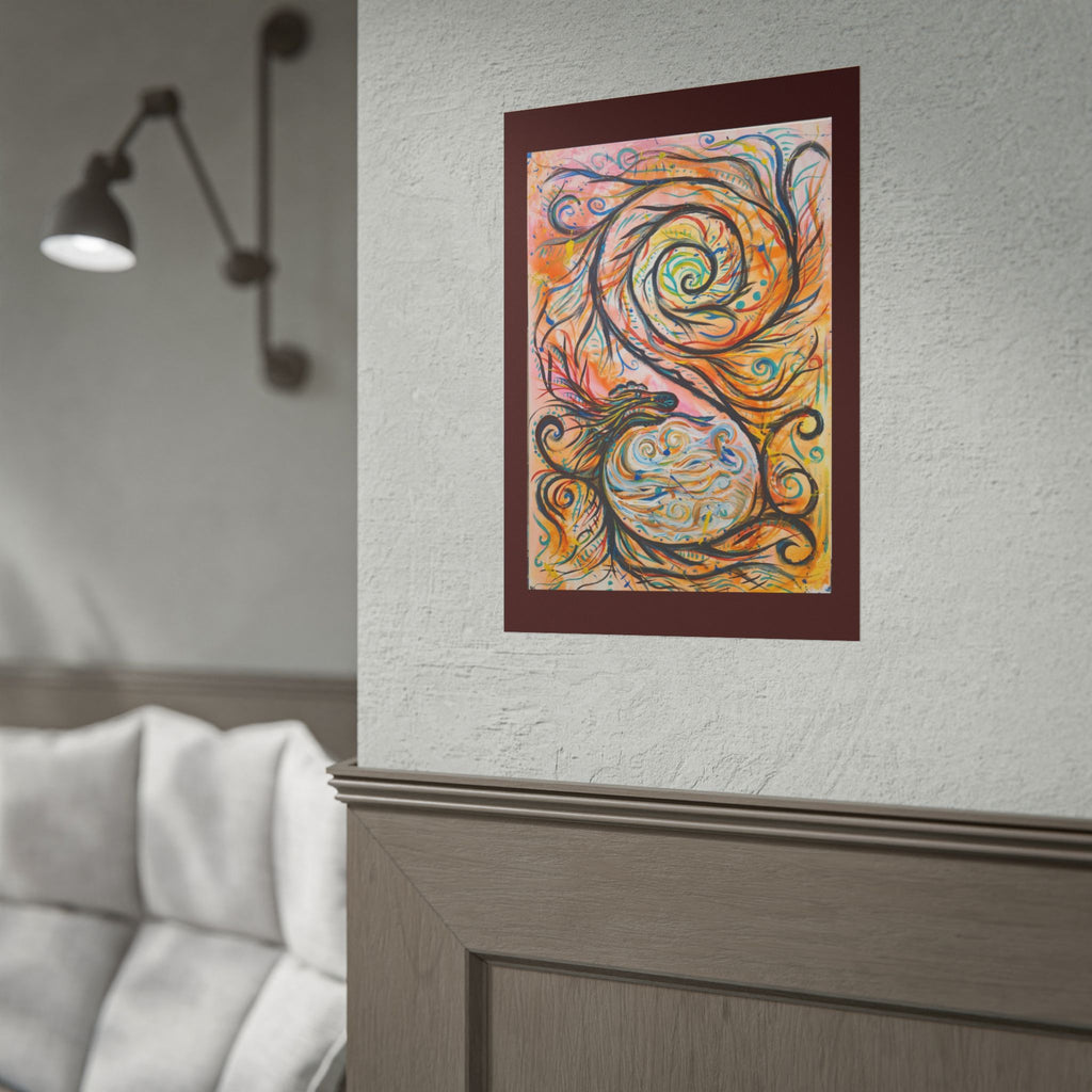 Abstract Spiral Dragon Art Poster – Colorful Swirl Wall Print
