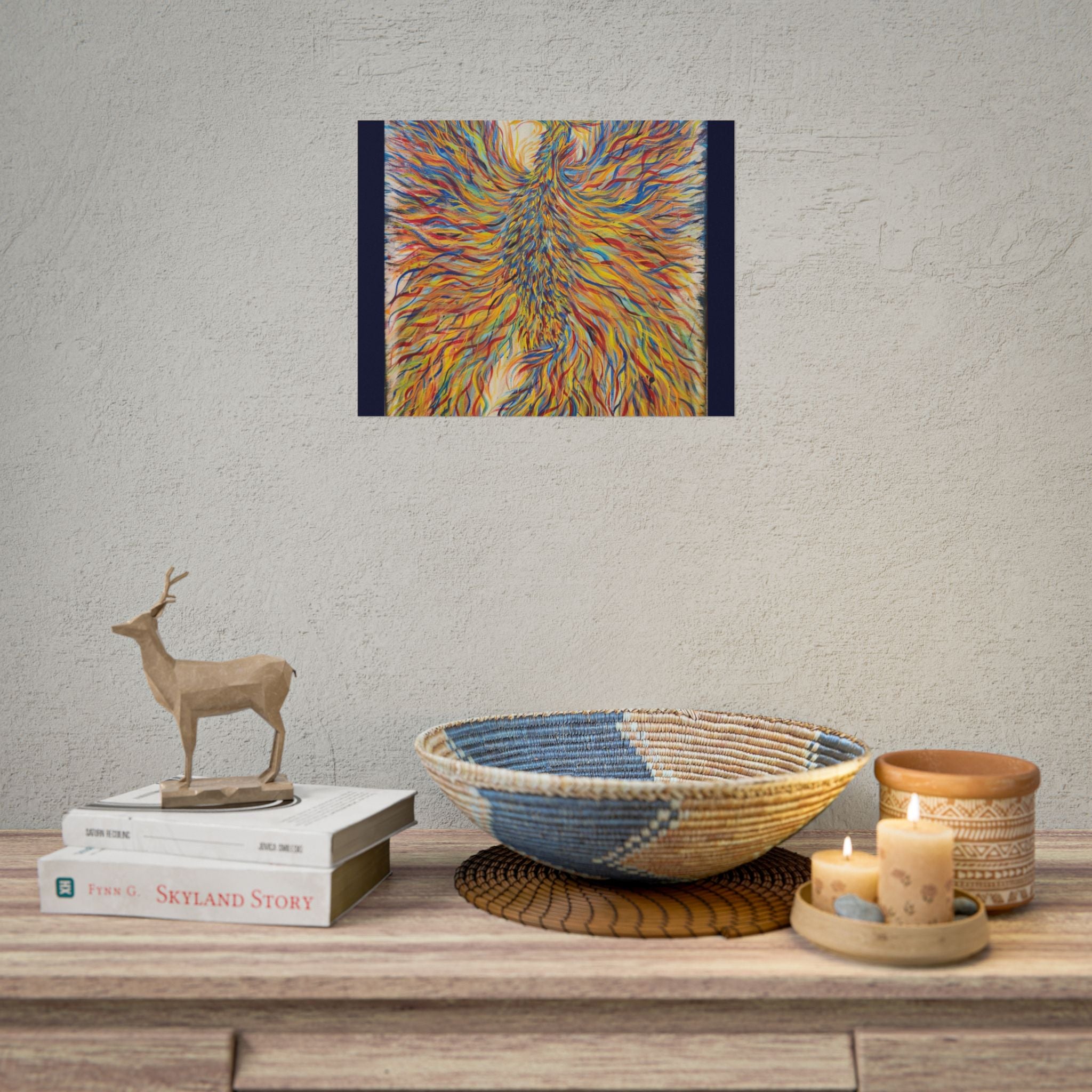 Abstract Phoenix Art Poster — Colorful Whimsical Wall Print