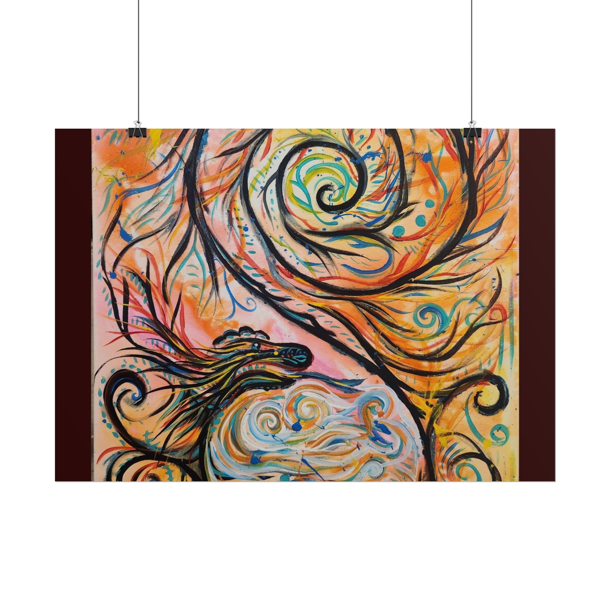 Abstract Spiral Dragon Art Poster – Colorful Swirl Wall Print