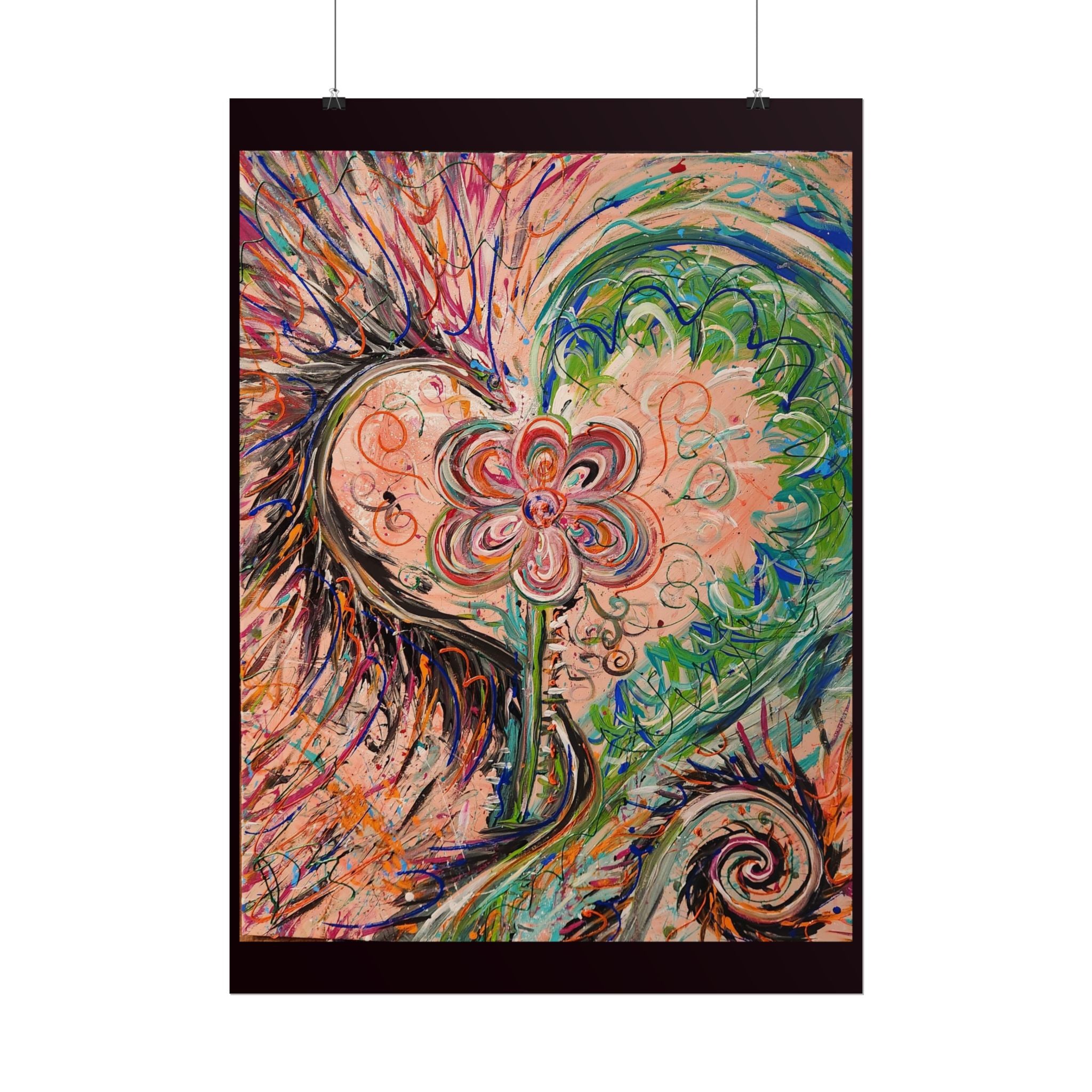 Dragon Abstract Floral Heart Poster — Colorful Swirl Flower Art Print (Rolled Poster)