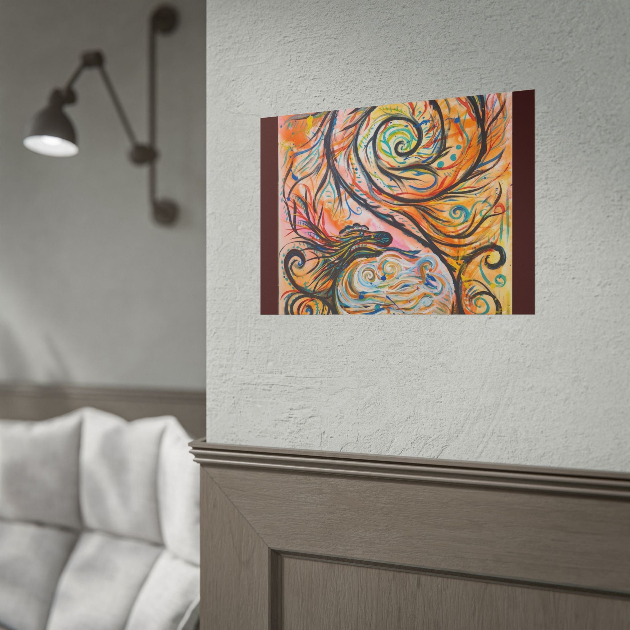 Abstract Spiral Dragon Art Poster – Colorful Swirl Wall Print