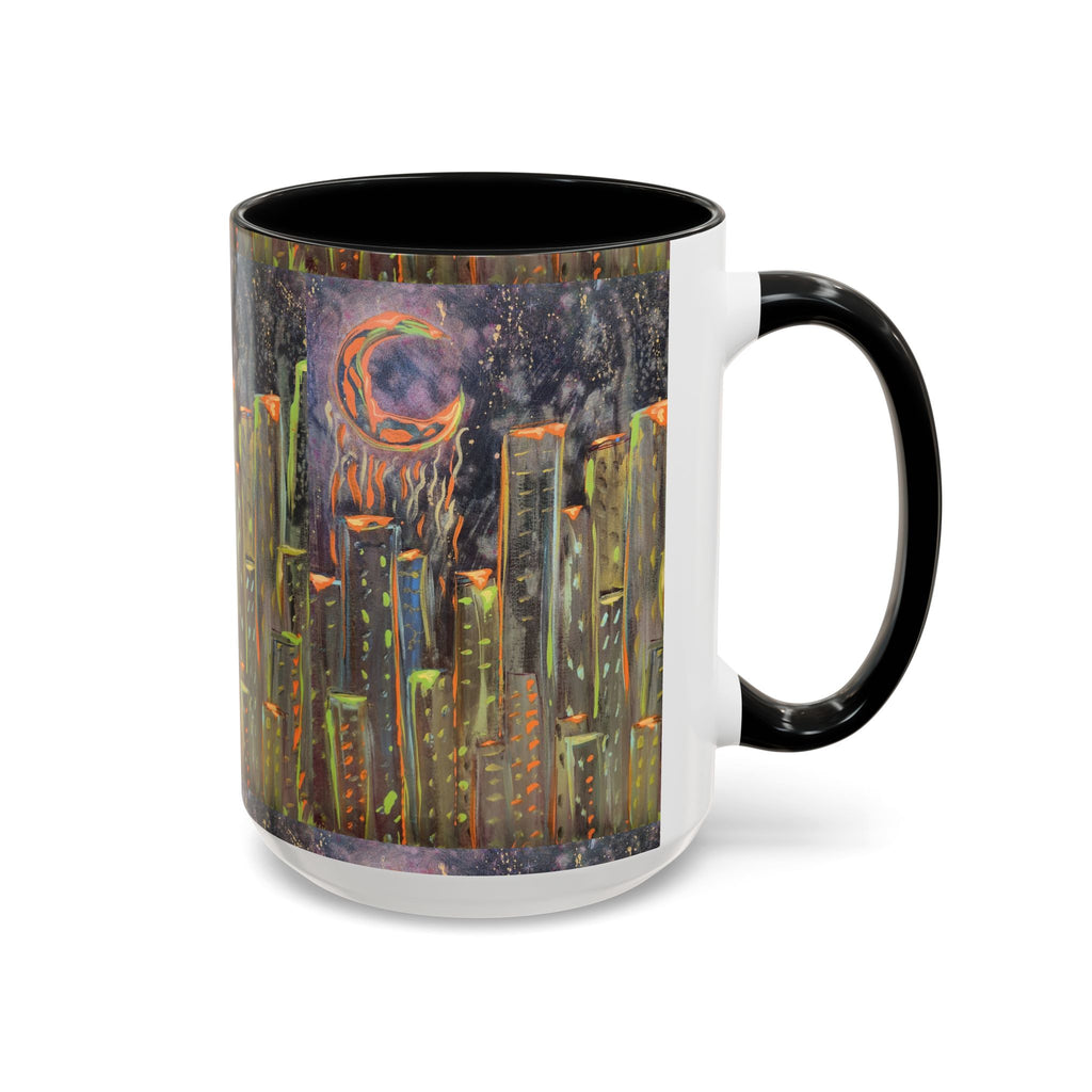 Cityscape Night Coffee Mug — Neon Skyline Art Accent Mug