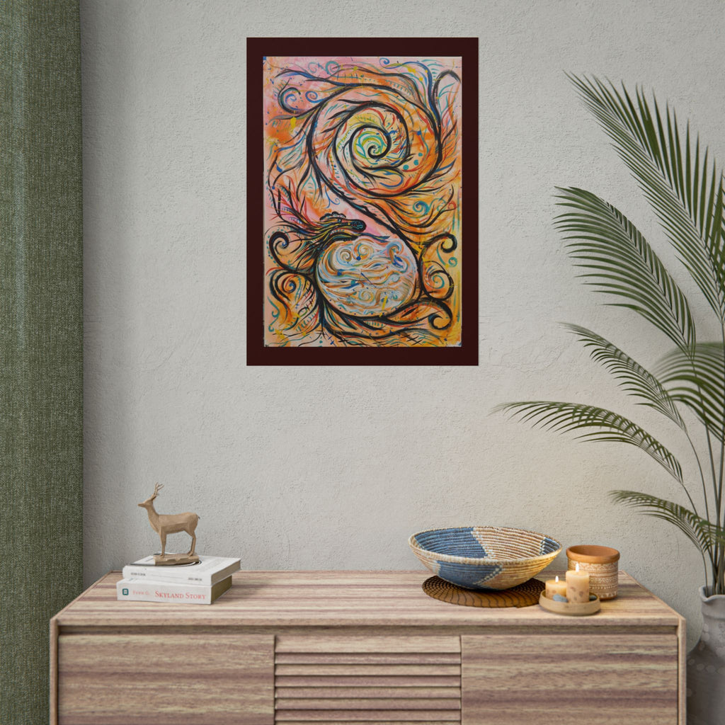 Abstract Spiral Dragon Art Poster – Colorful Swirl Wall Print