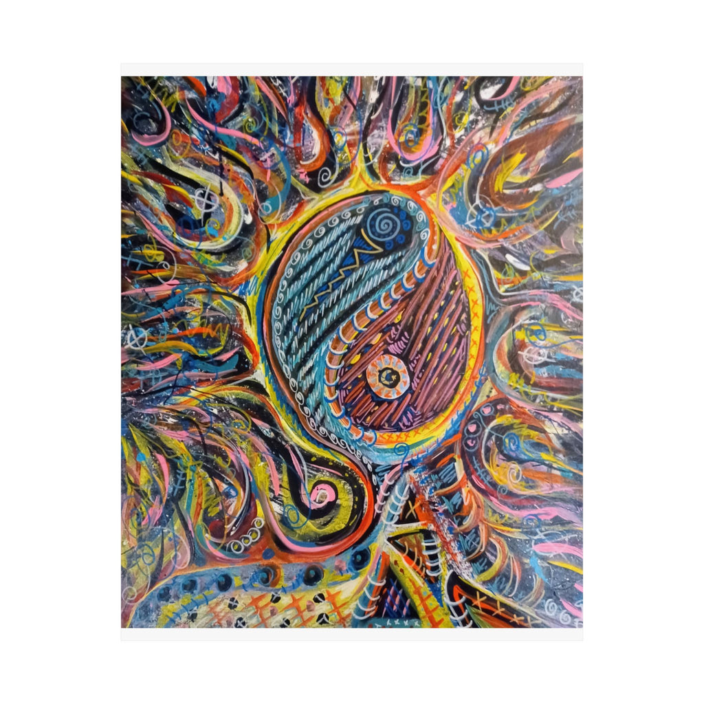 Yin Yang Sun Psychedelic Matte Poster — Vibrant Abstract Boho Wall Art