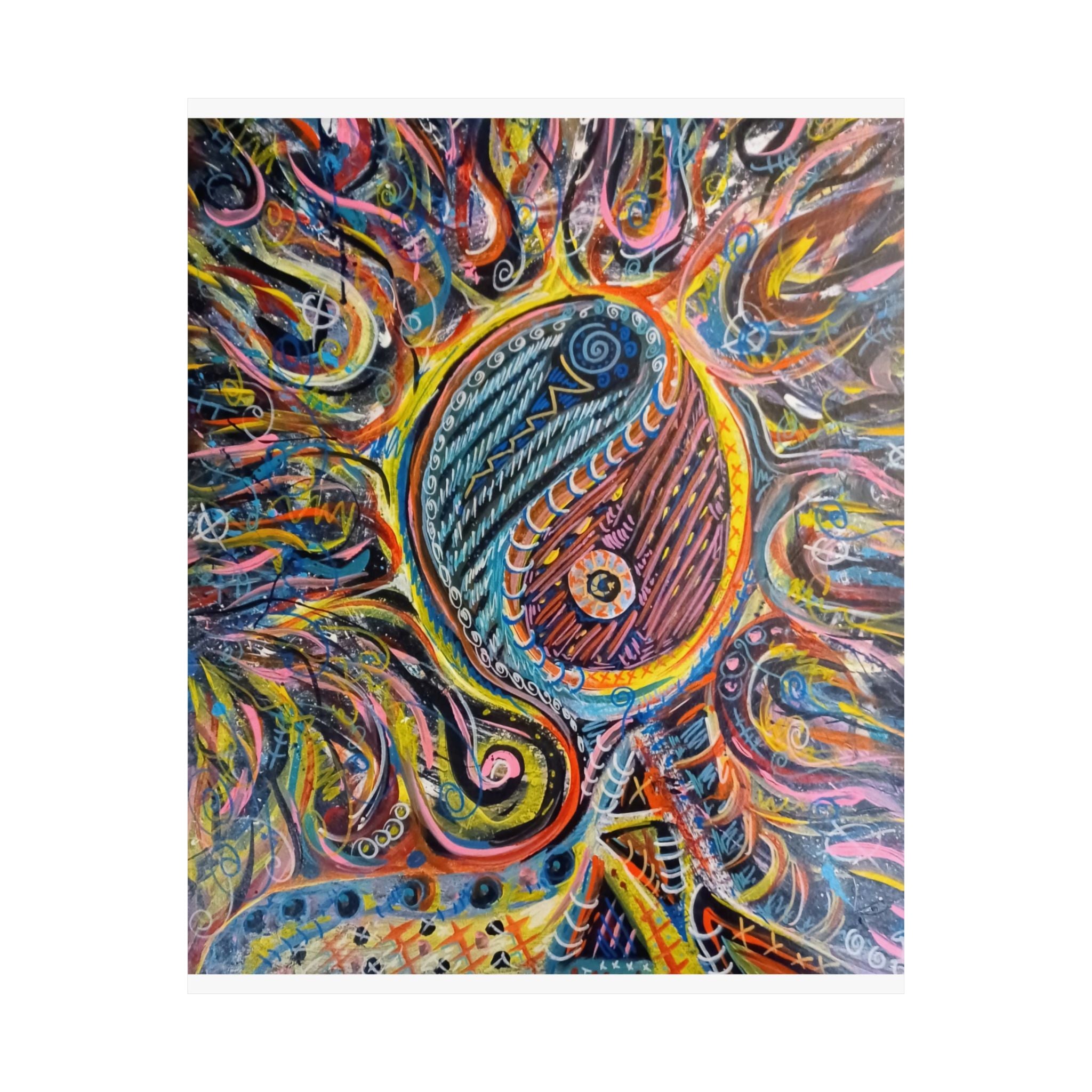 Yin Yang Sun Psychedelic Matte Poster — Vibrant Abstract Boho Wall Art