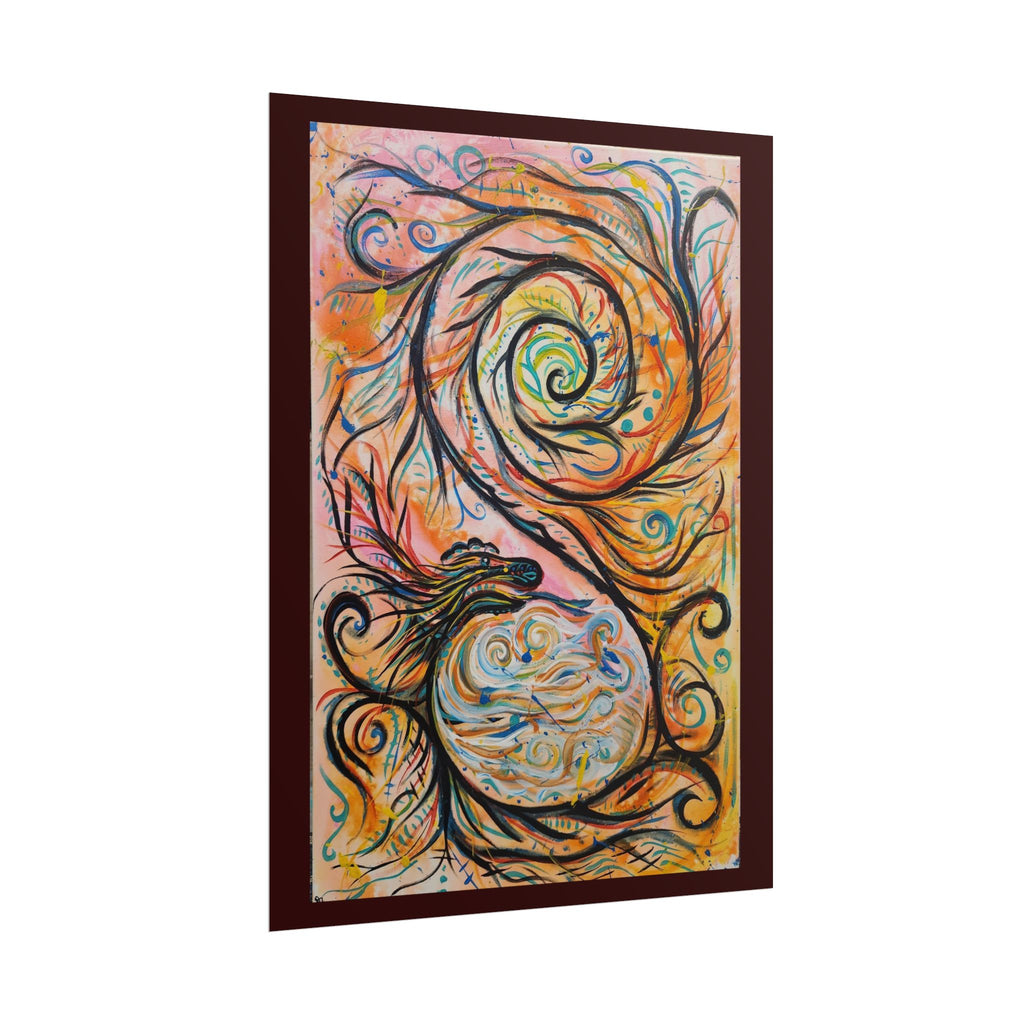 Abstract Spiral Dragon Art Poster – Colorful Swirl Wall Print