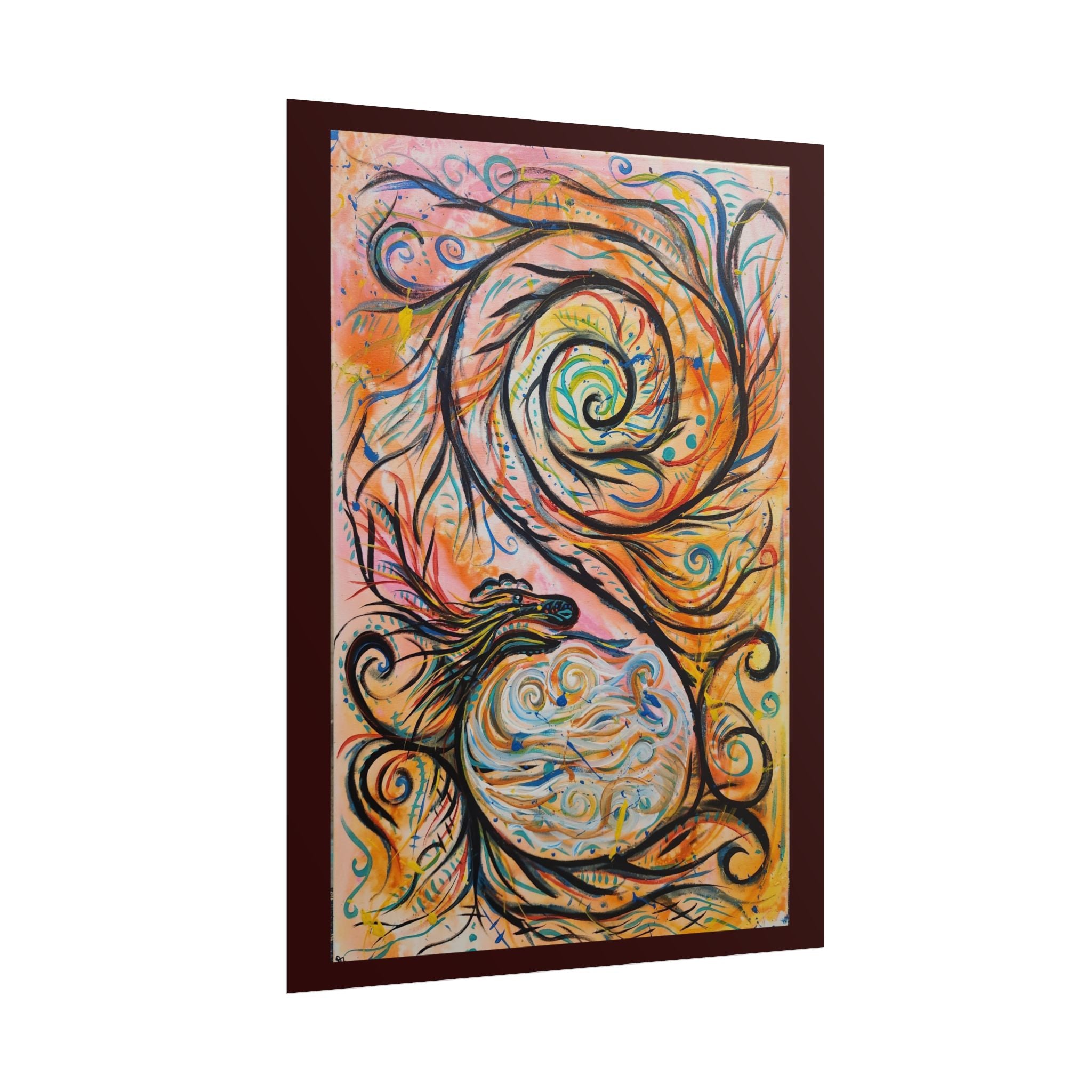 Abstract Spiral Dragon Art Poster – Colorful Swirl Wall Print
