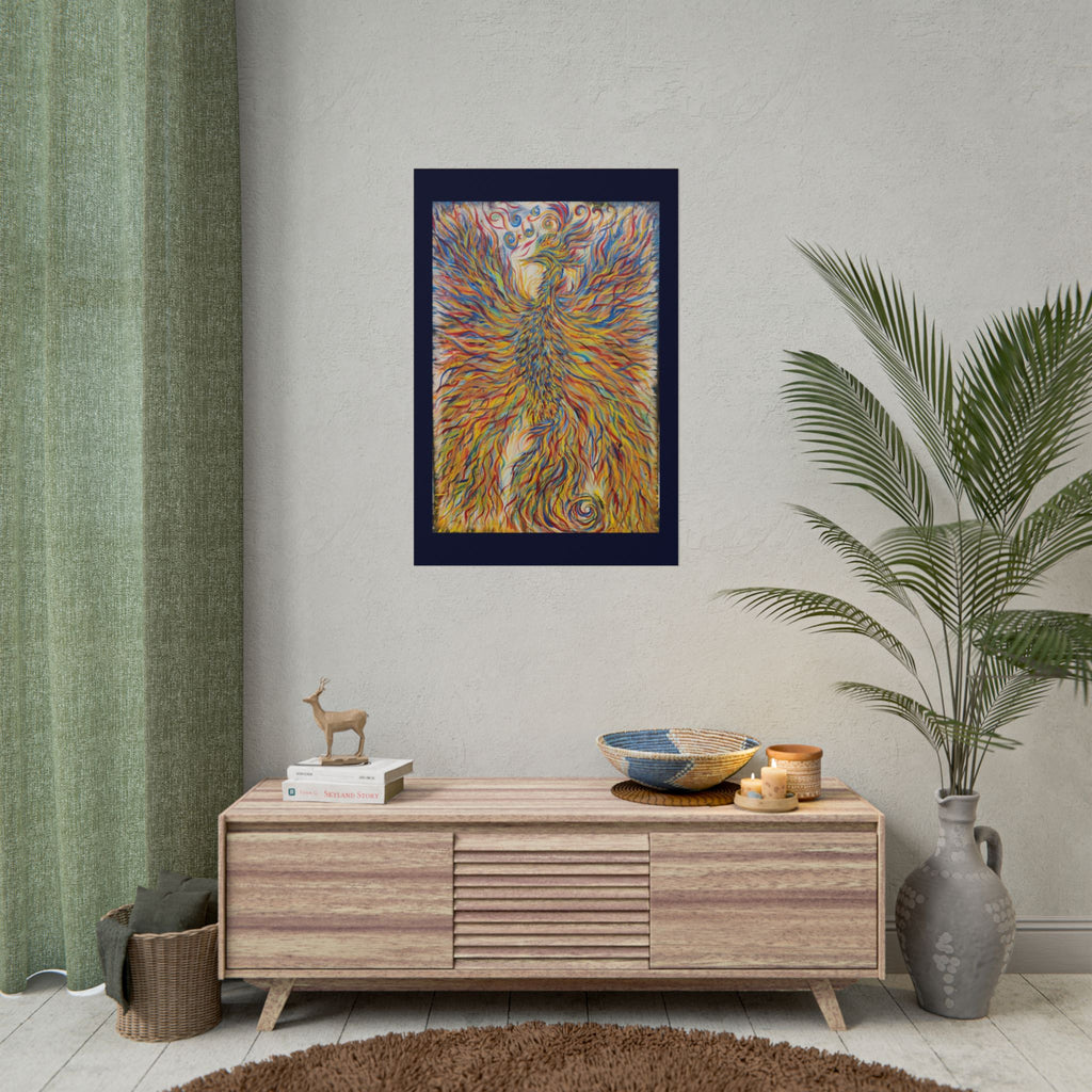 Abstract Phoenix Art Poster — Colorful Whimsical Wall Print