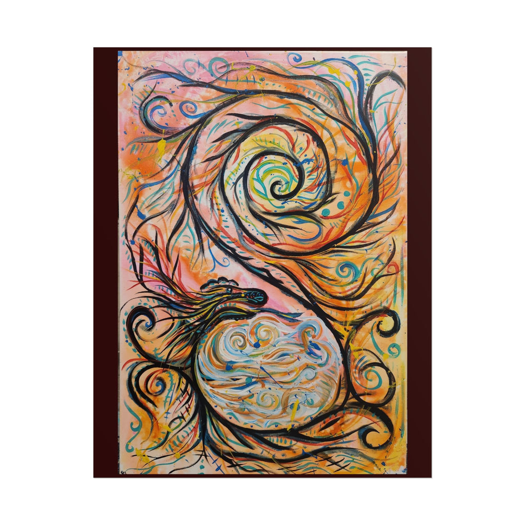 Abstract Spiral Dragon Art Poster – Colorful Swirl Wall Print