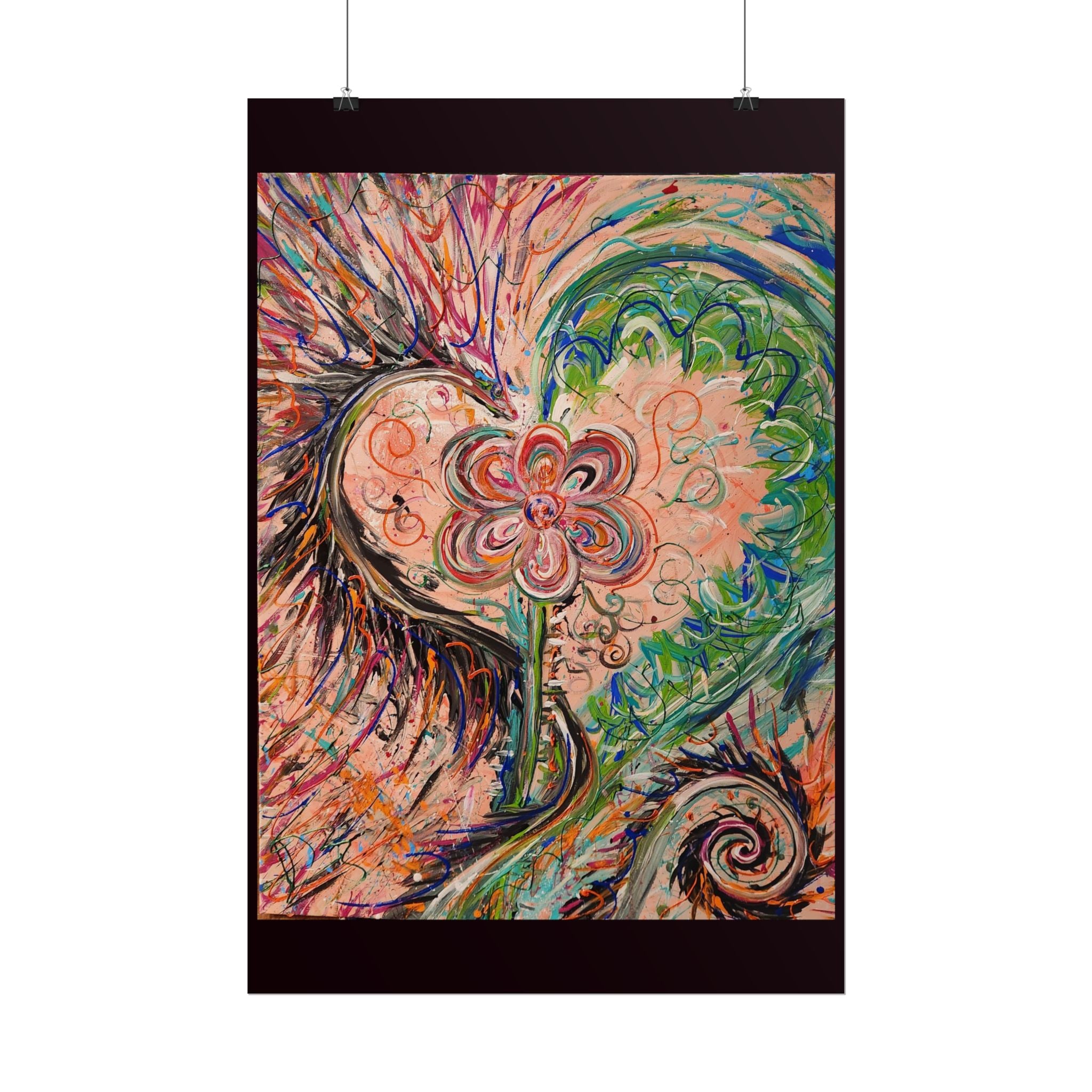 Dragon Abstract Floral Heart Poster — Colorful Swirl Flower Art Print (Rolled Poster)