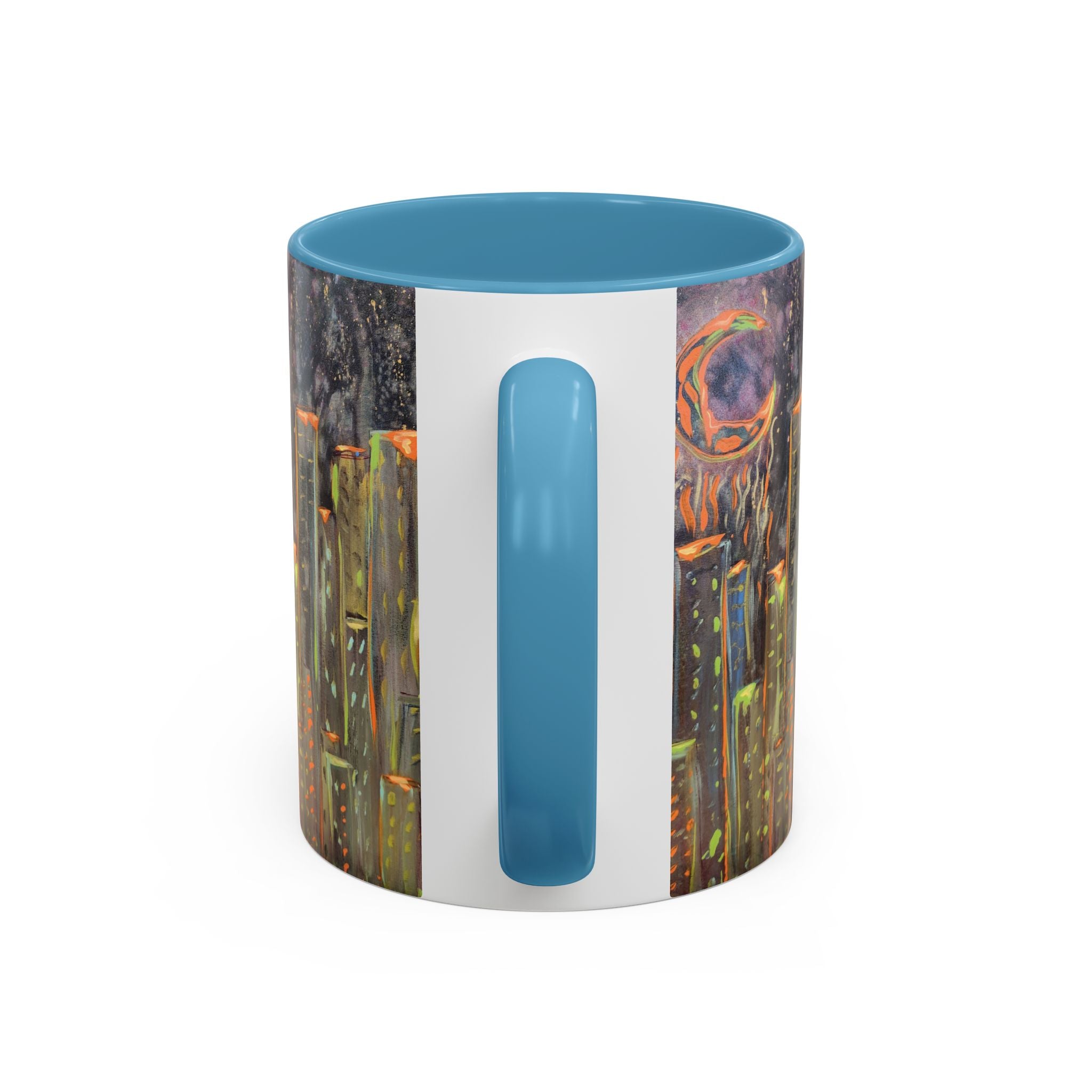 Cityscape Night Coffee Mug — Neon Skyline Art Accent Mug