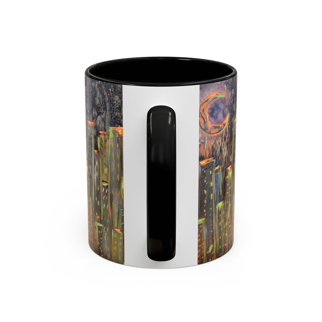 Cityscape Night Coffee Mug — Neon Skyline Art Accent Mug