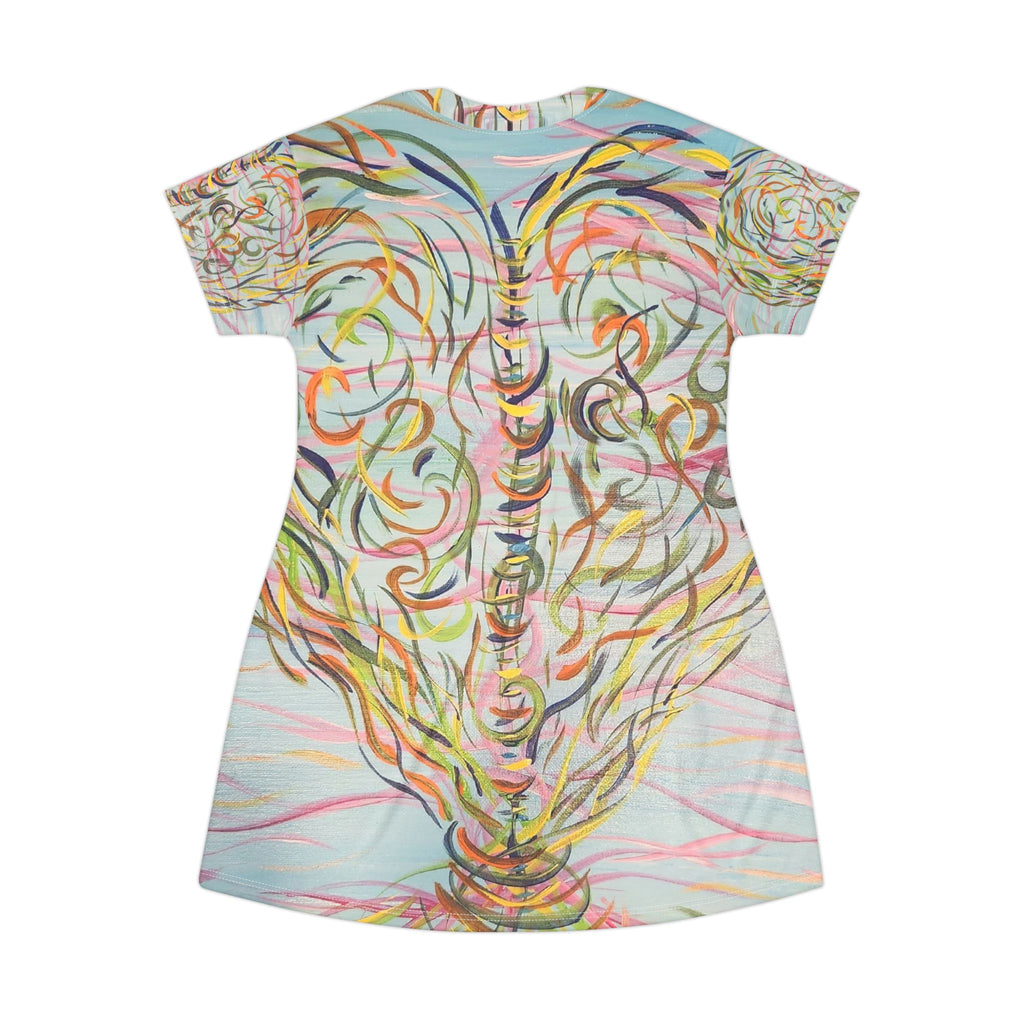 Knotted Boho Floral Swirl T-Shirt Dress — Pastel Abstract All-Over Print