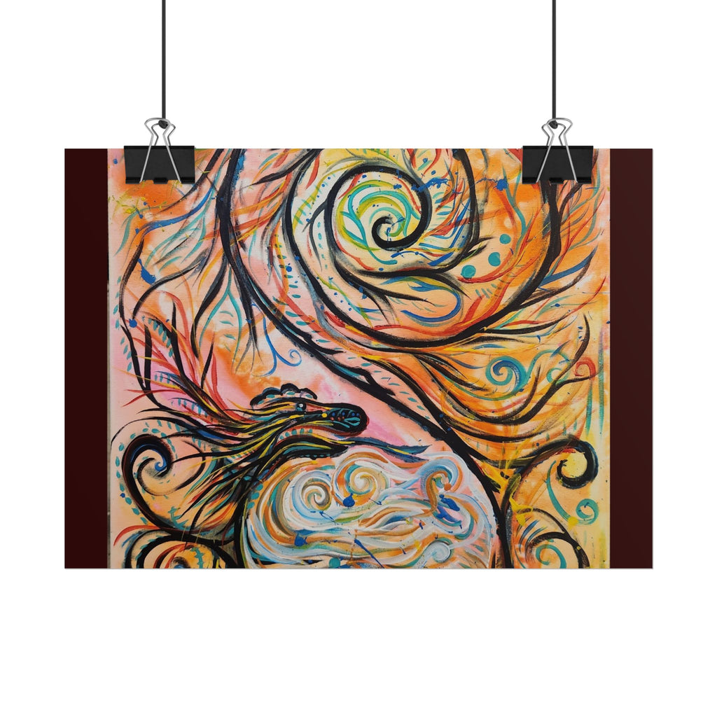 Abstract Spiral Dragon Art Poster – Colorful Swirl Wall Print