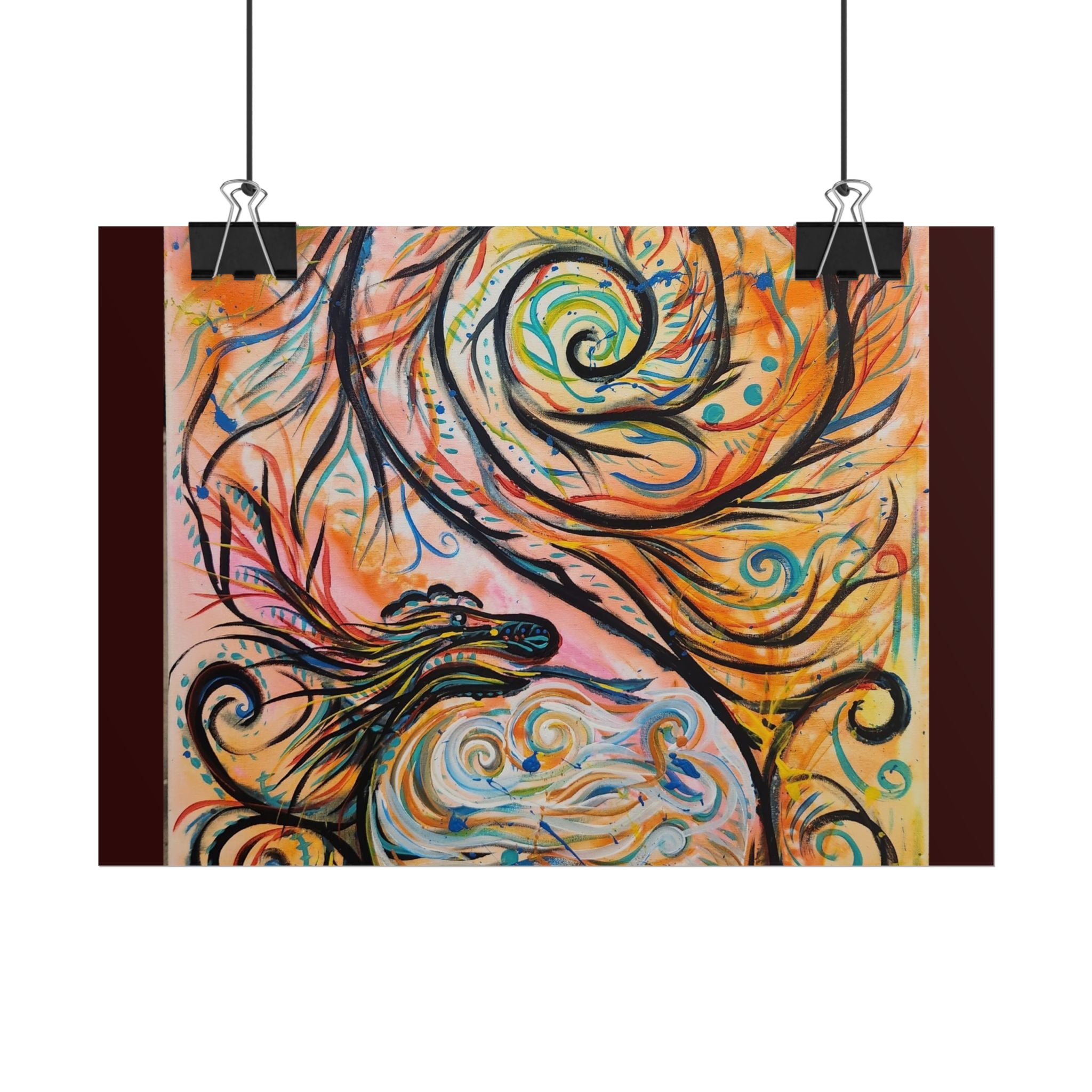 Abstract Spiral Dragon Art Poster – Colorful Swirl Wall Print