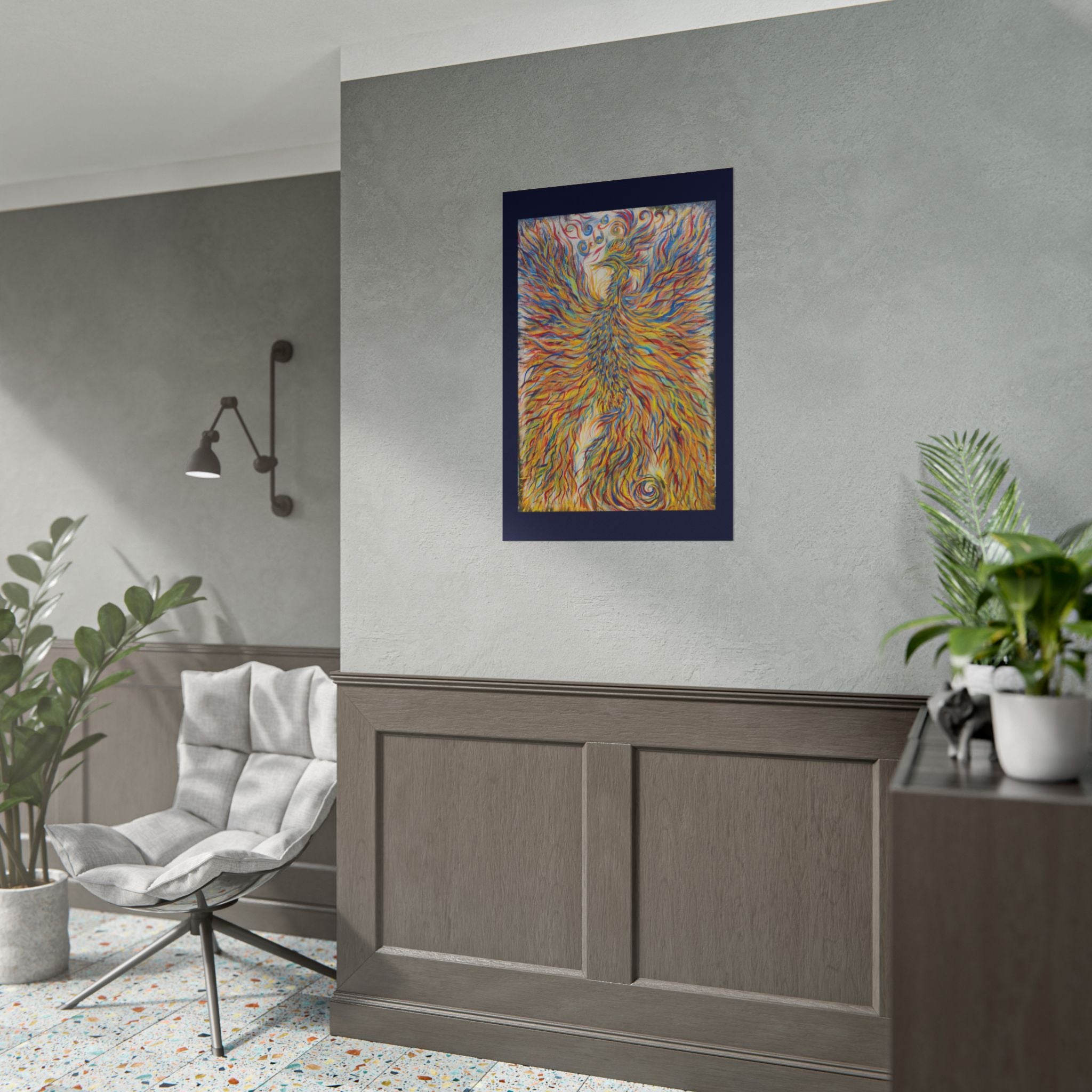 Abstract Phoenix Art Poster — Colorful Whimsical Wall Print