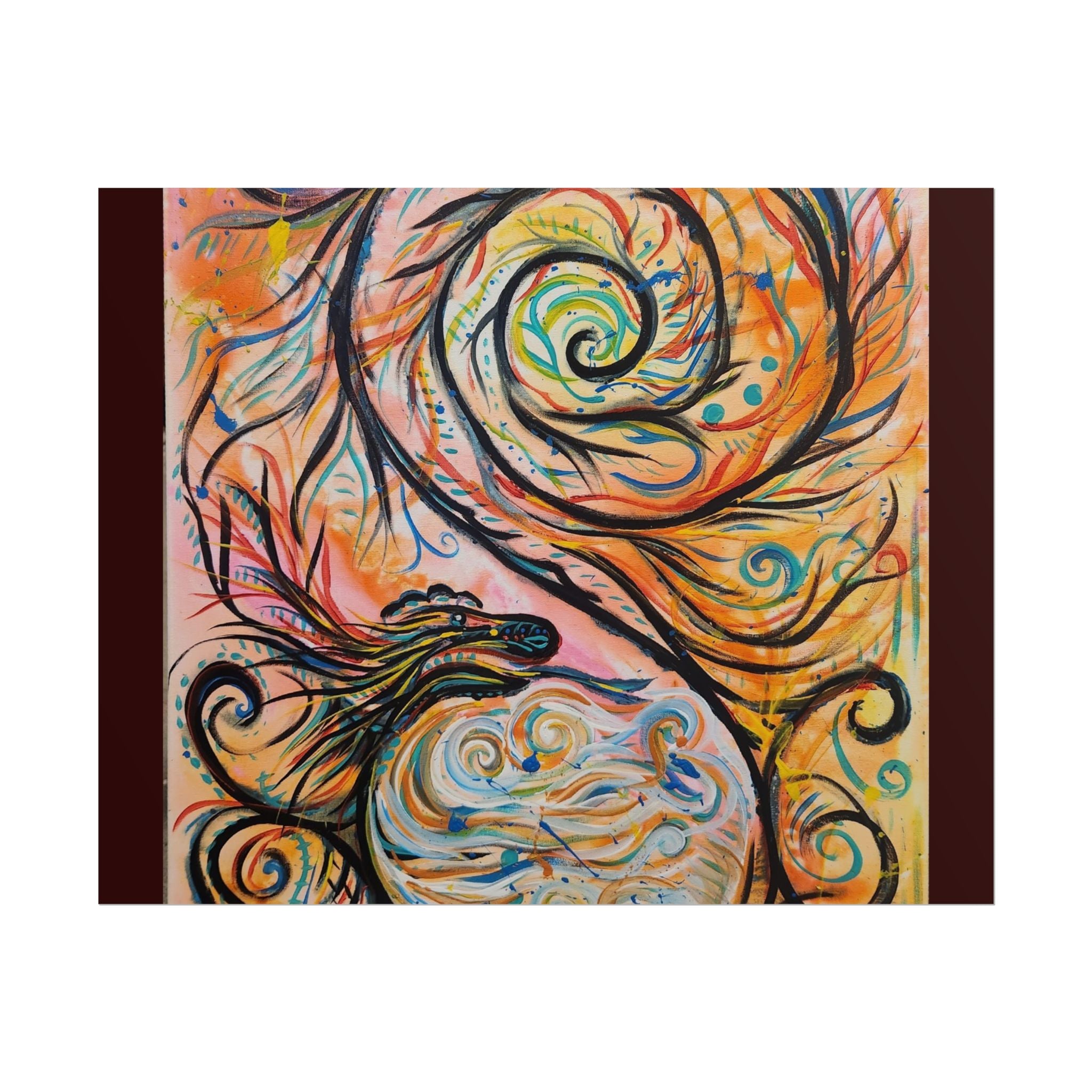 Abstract Spiral Dragon Art Poster – Colorful Swirl Wall Print