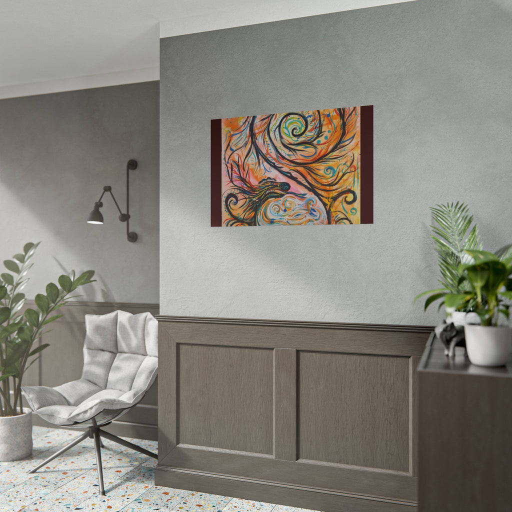 Abstract Spiral Dragon Art Poster – Colorful Swirl Wall Print
