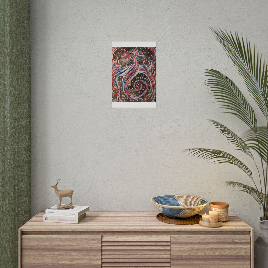 Rolled Poster — Patriotic Swirl Art Print: "Freedom, Unity, Loyalty" Red White Blue Decor
