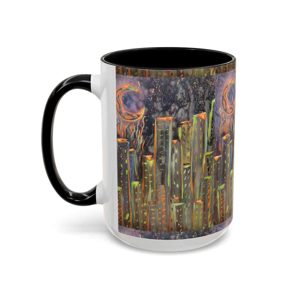 Cityscape Night Coffee Mug — Neon Skyline Art Accent Mug