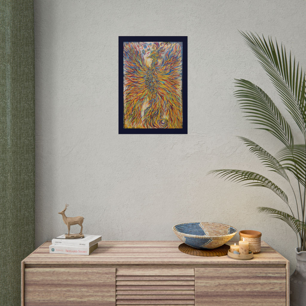 Abstract Phoenix Art Poster — Colorful Whimsical Wall Print