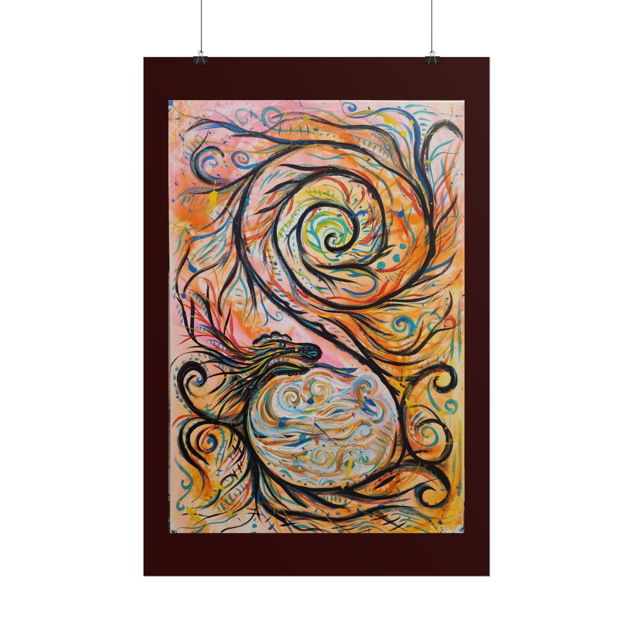 Abstract Spiral Dragon Art Poster – Colorful Swirl Wall Print
