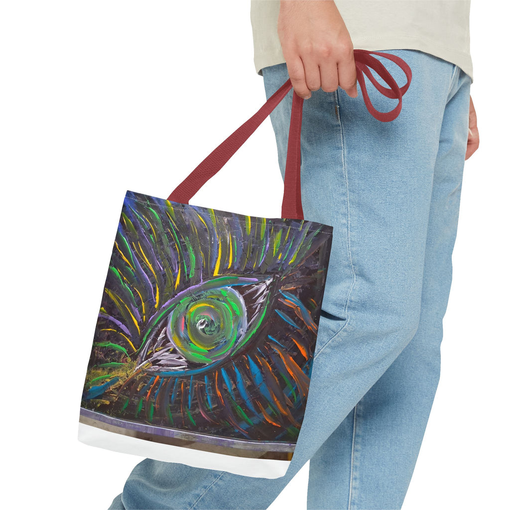 Peacock Eye Art Tote Bag — Colorful Boho AOP Canvas Tote