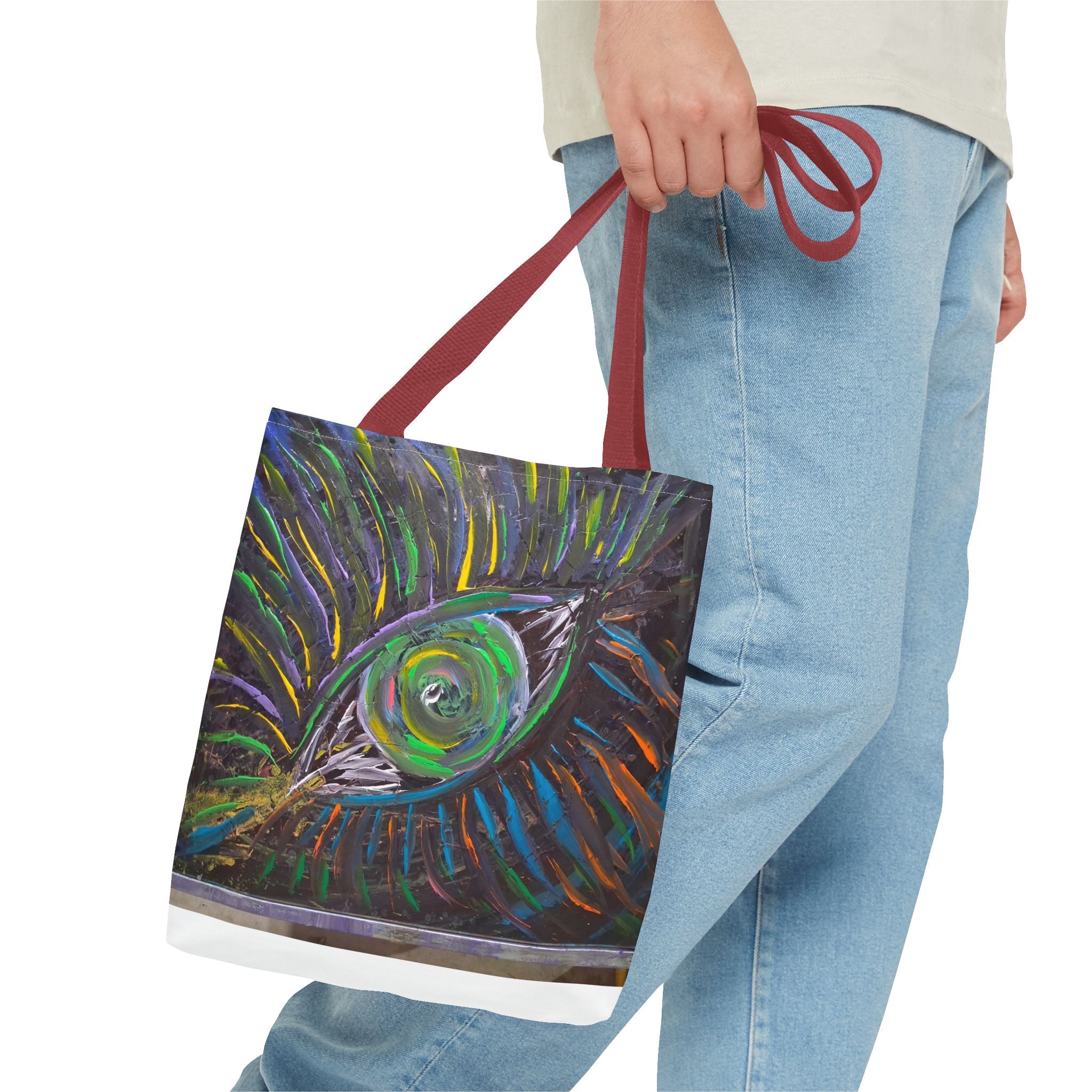 Peacock Eye Art Tote Bag — Colorful Boho AOP Canvas Tote