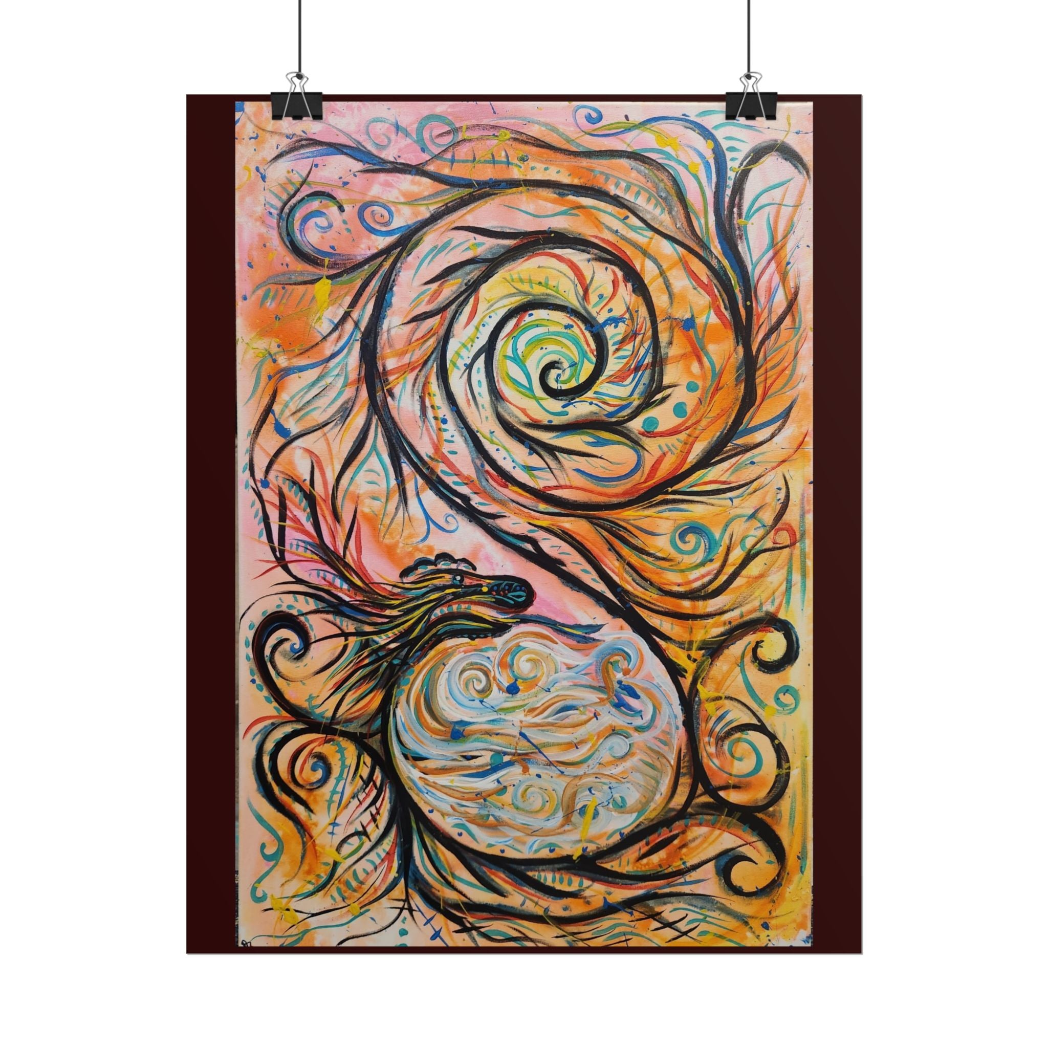 Abstract Spiral Dragon Art Poster – Colorful Swirl Wall Print