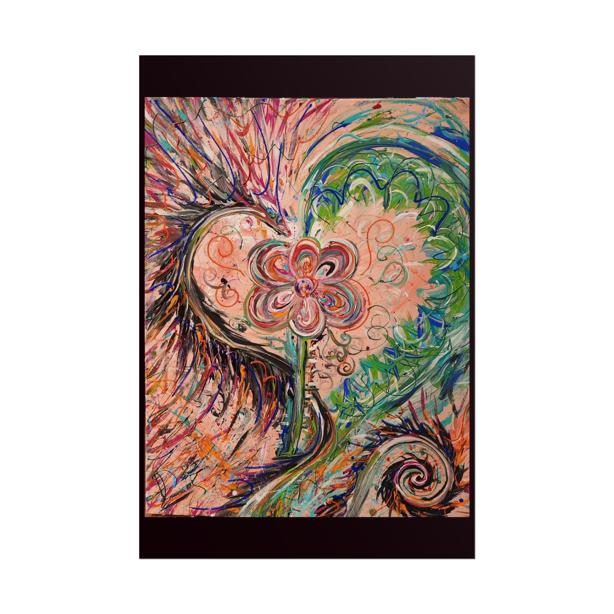 Dragon Abstract Floral Heart Poster — Colorful Swirl Flower Art Print (Rolled Poster)