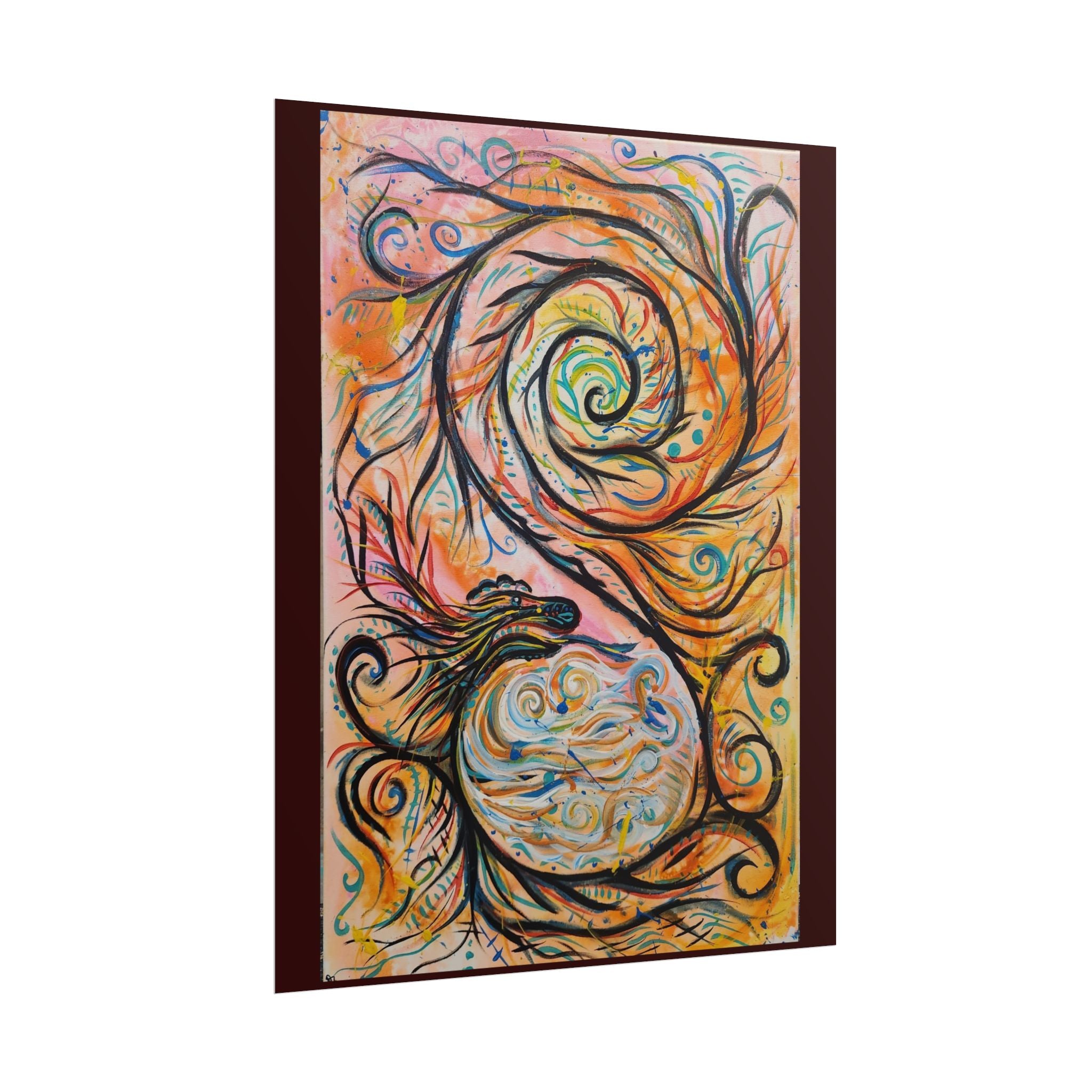 Abstract Spiral Dragon Art Poster – Colorful Swirl Wall Print