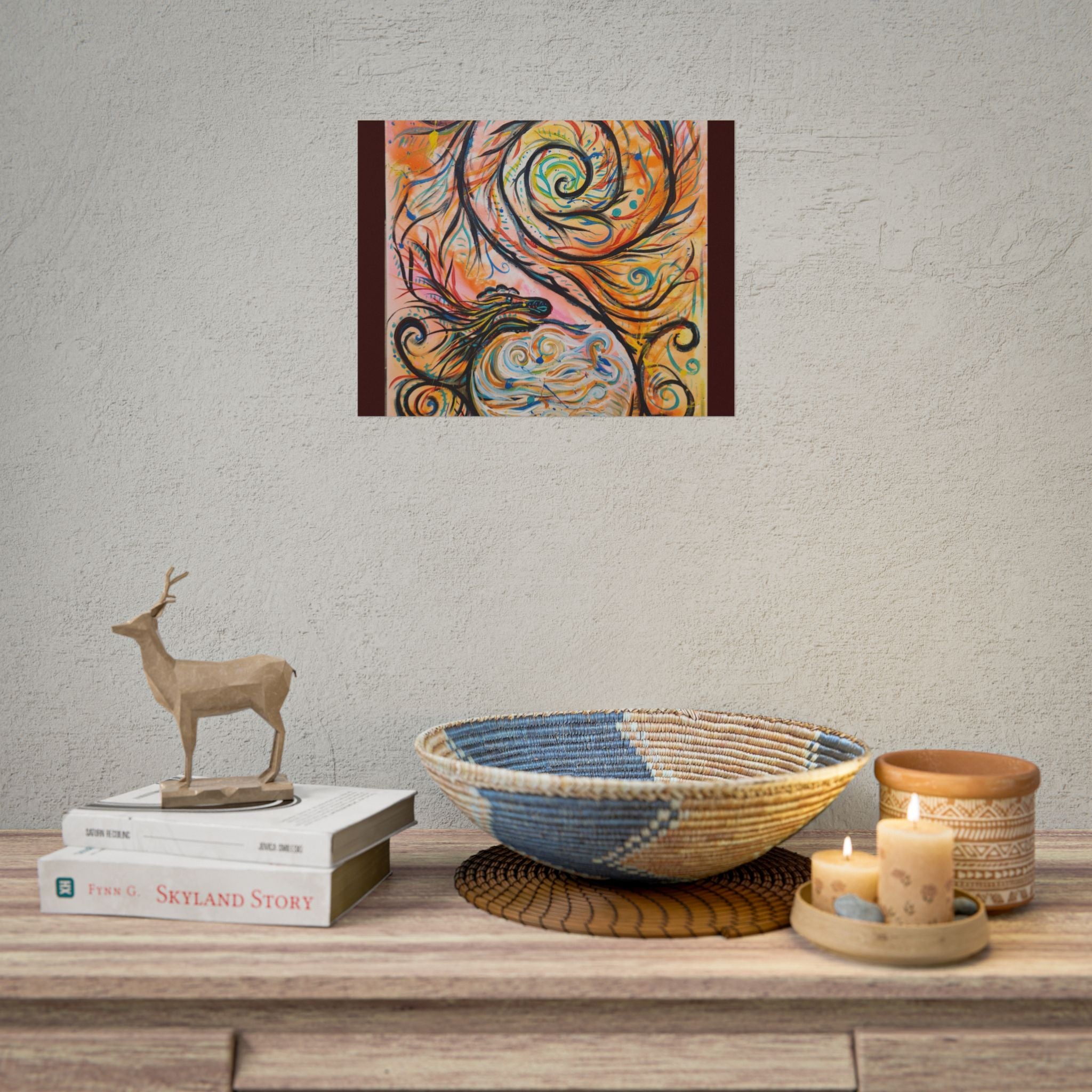 Abstract Spiral Dragon Art Poster – Colorful Swirl Wall Print