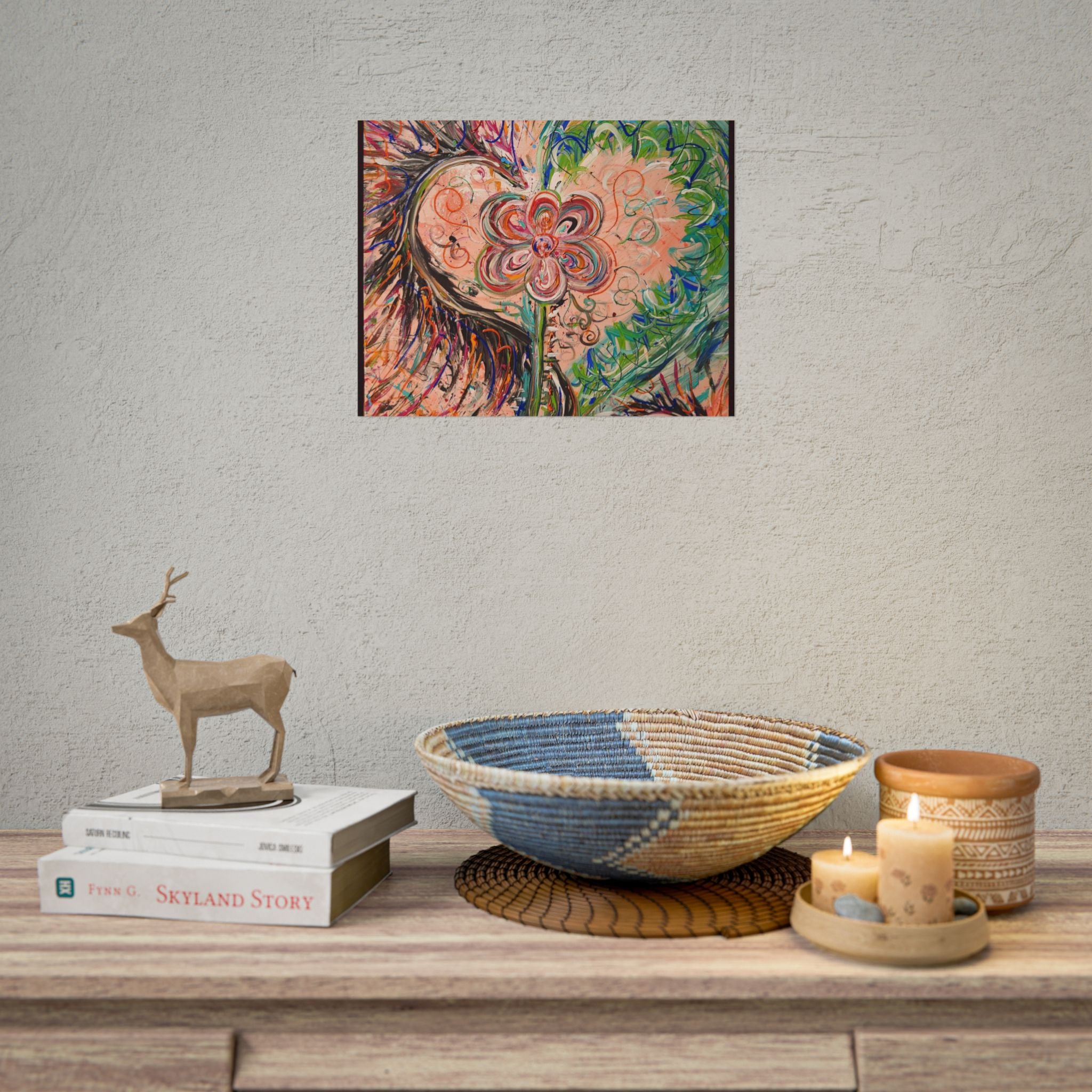Dragon Abstract Floral Heart Poster — Colorful Swirl Flower Art Print (Rolled Poster)