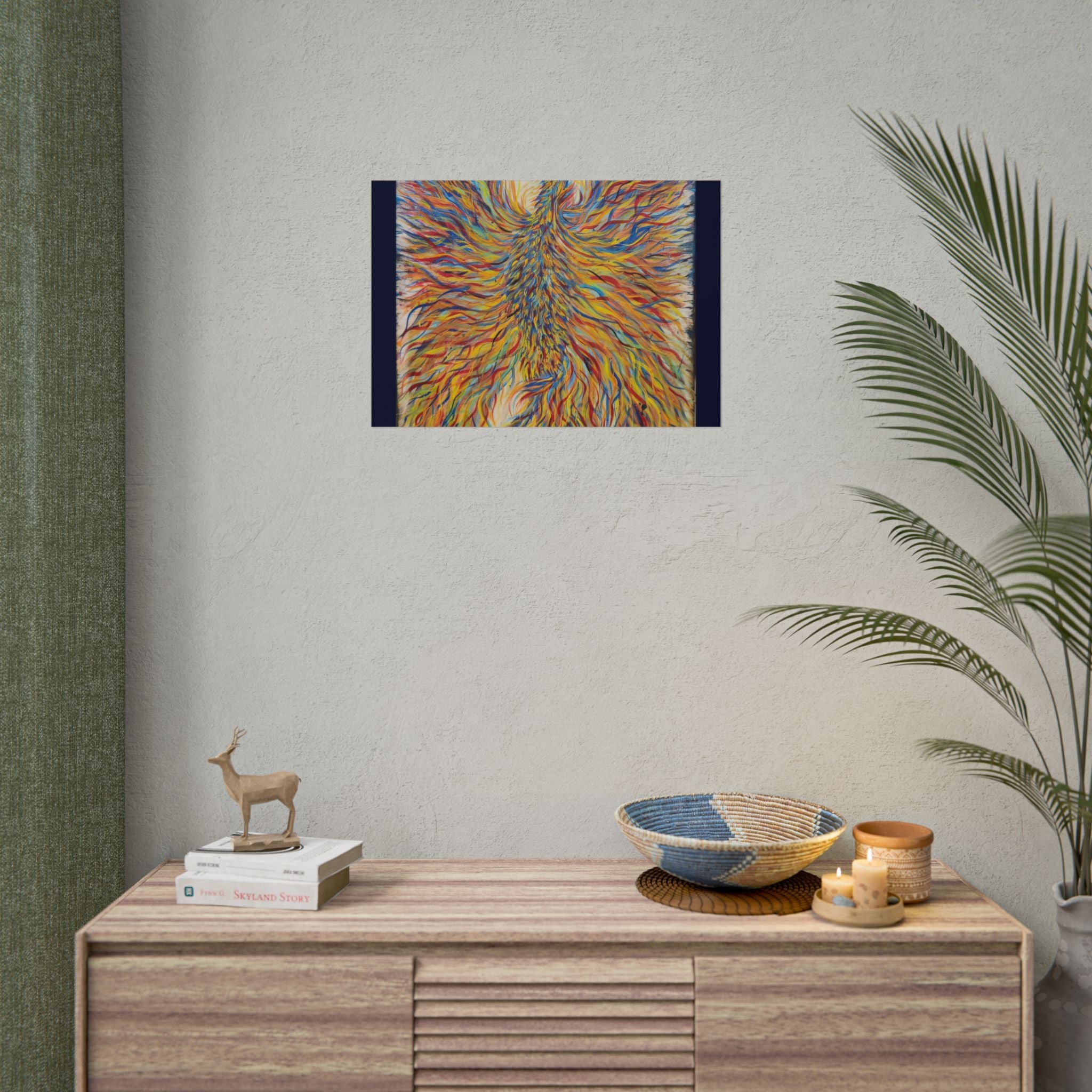 Abstract Phoenix Art Poster — Colorful Whimsical Wall Print