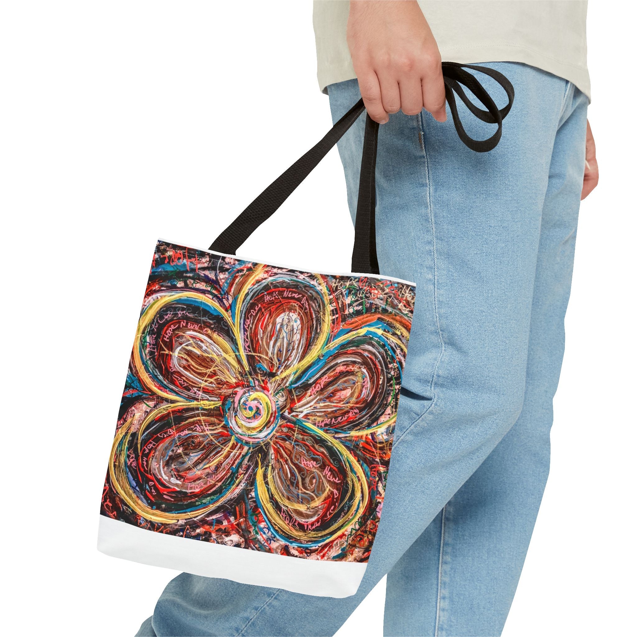 Abstract Flower Tote Bag — Colorful Swirl Bloom All-Over Print Tote