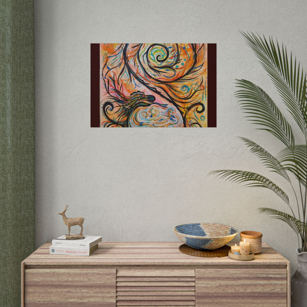 Abstract Spiral Dragon Art Poster – Colorful Swirl Wall Print