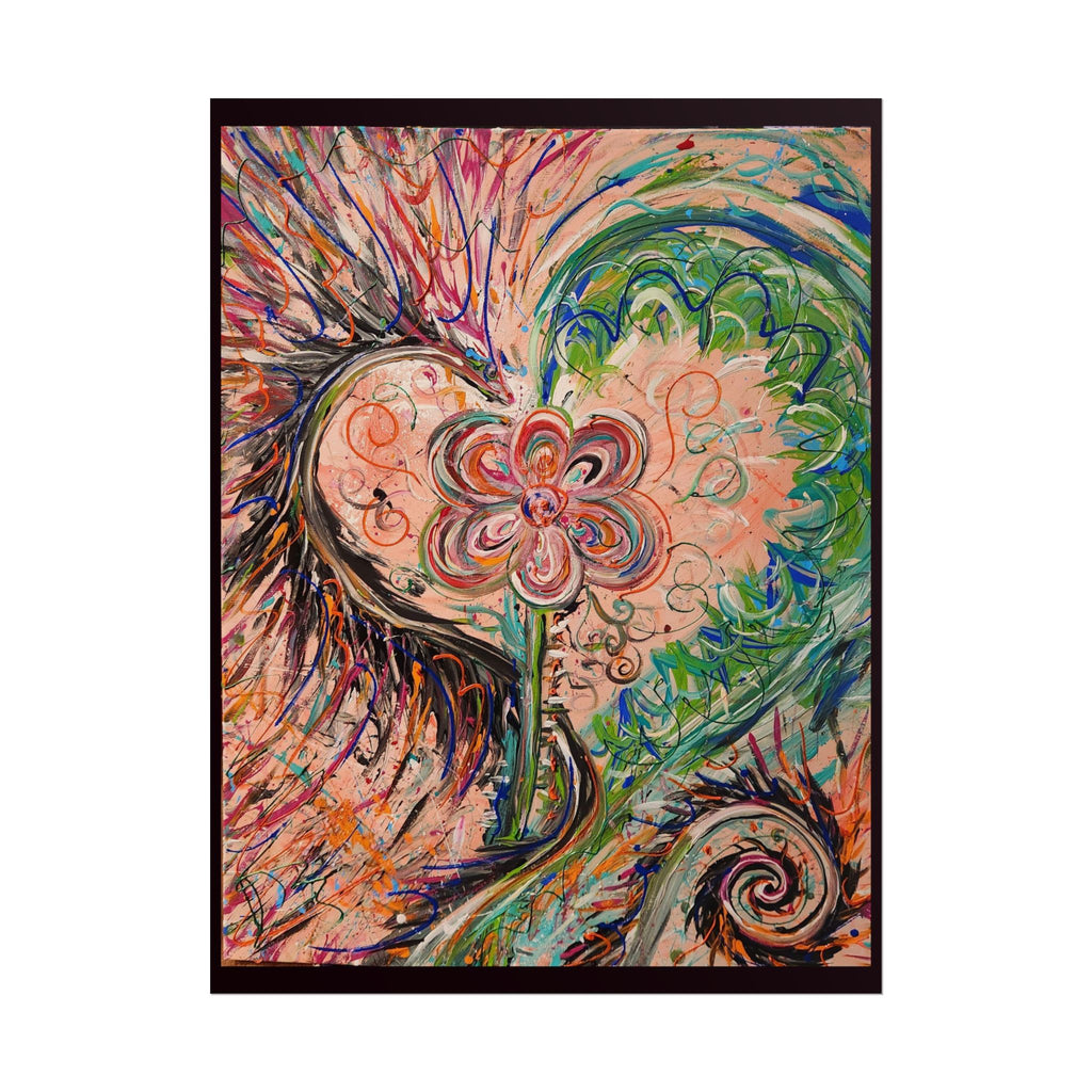 Dragon Abstract Floral Heart Poster — Colorful Swirl Flower Art Print (Rolled Poster)