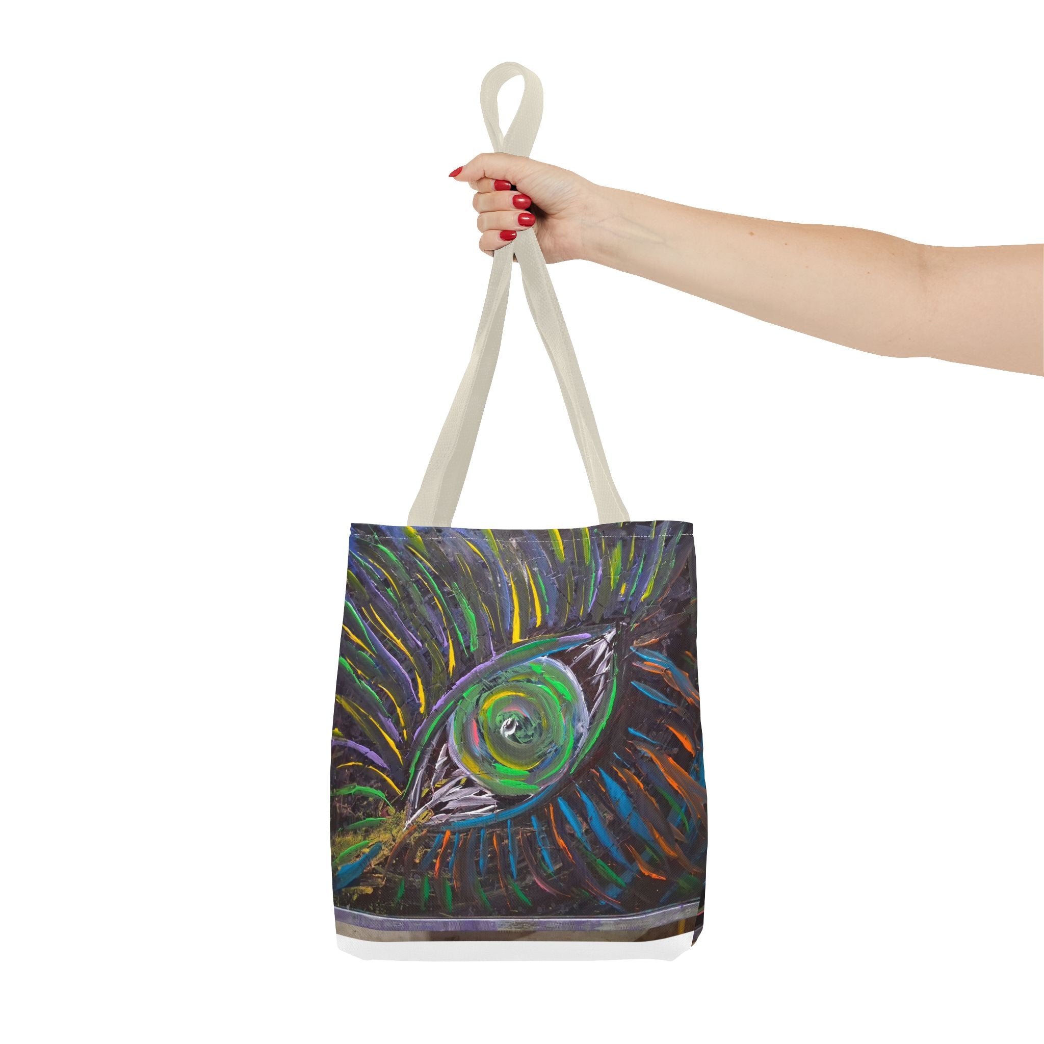 Peacock Eye Art Tote Bag — Colorful Boho AOP Canvas Tote