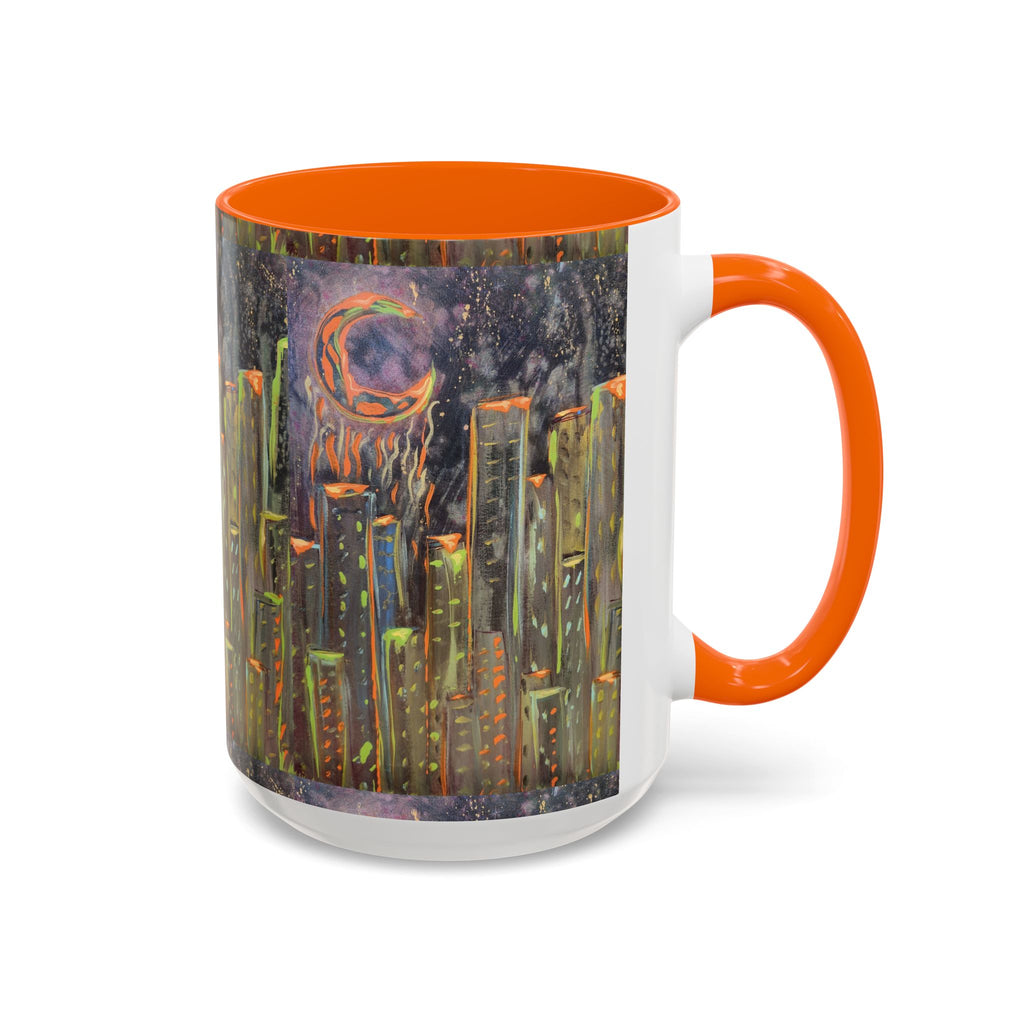 Cityscape Night Coffee Mug — Neon Skyline Art Accent Mug