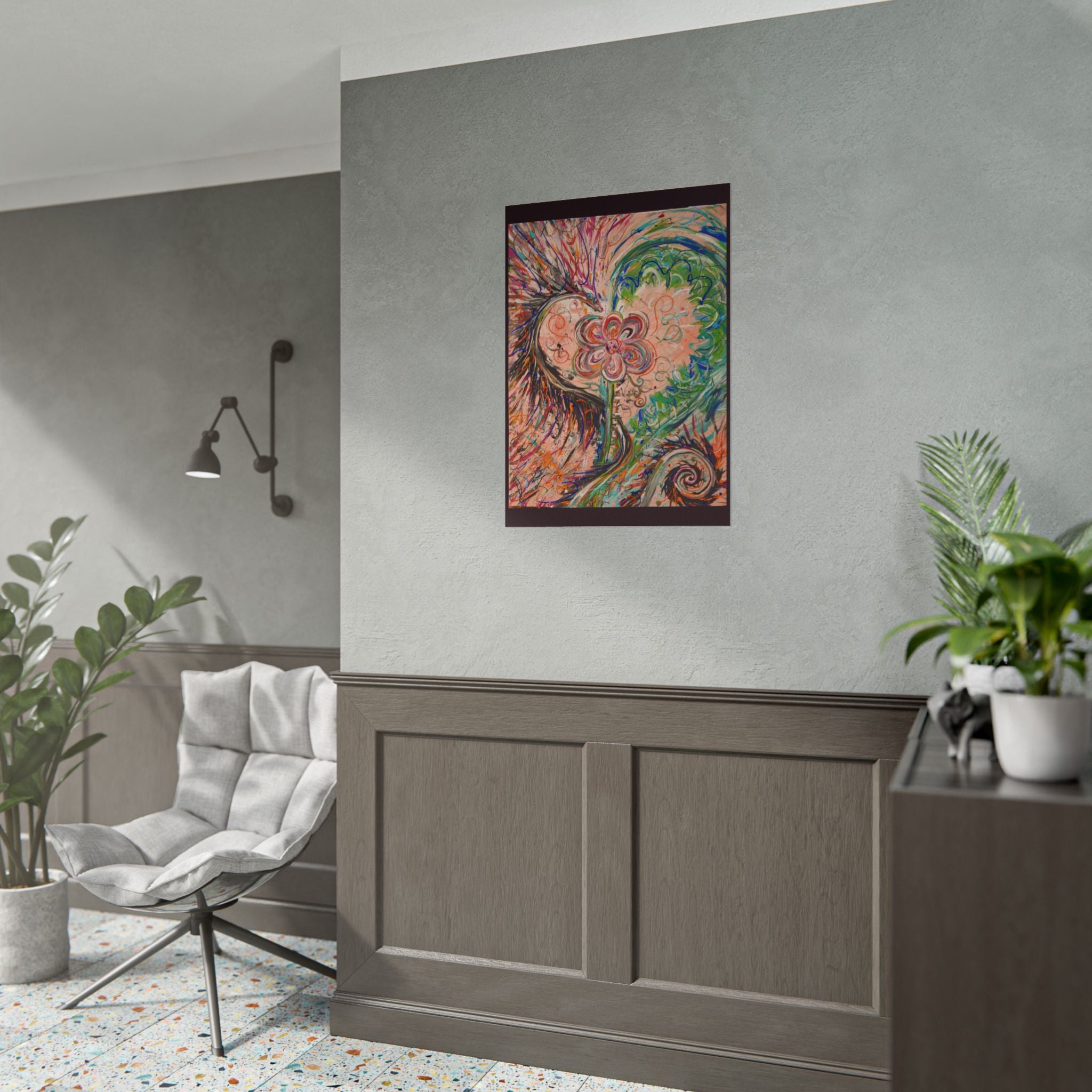 Dragon Abstract Floral Heart Poster — Colorful Swirl Flower Art Print (Rolled Poster)