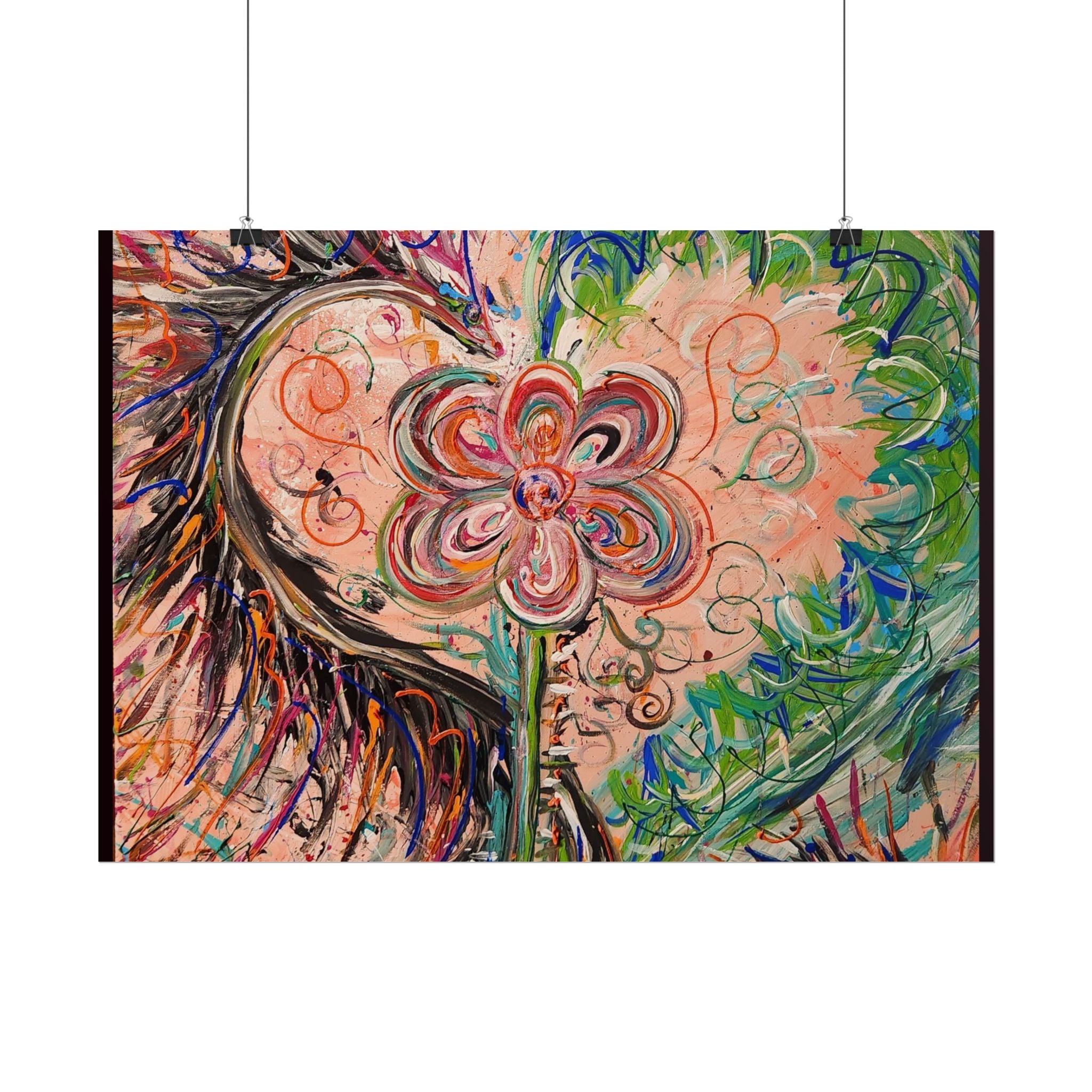 Dragon Abstract Floral Heart Poster — Colorful Swirl Flower Art Print (Rolled Poster)