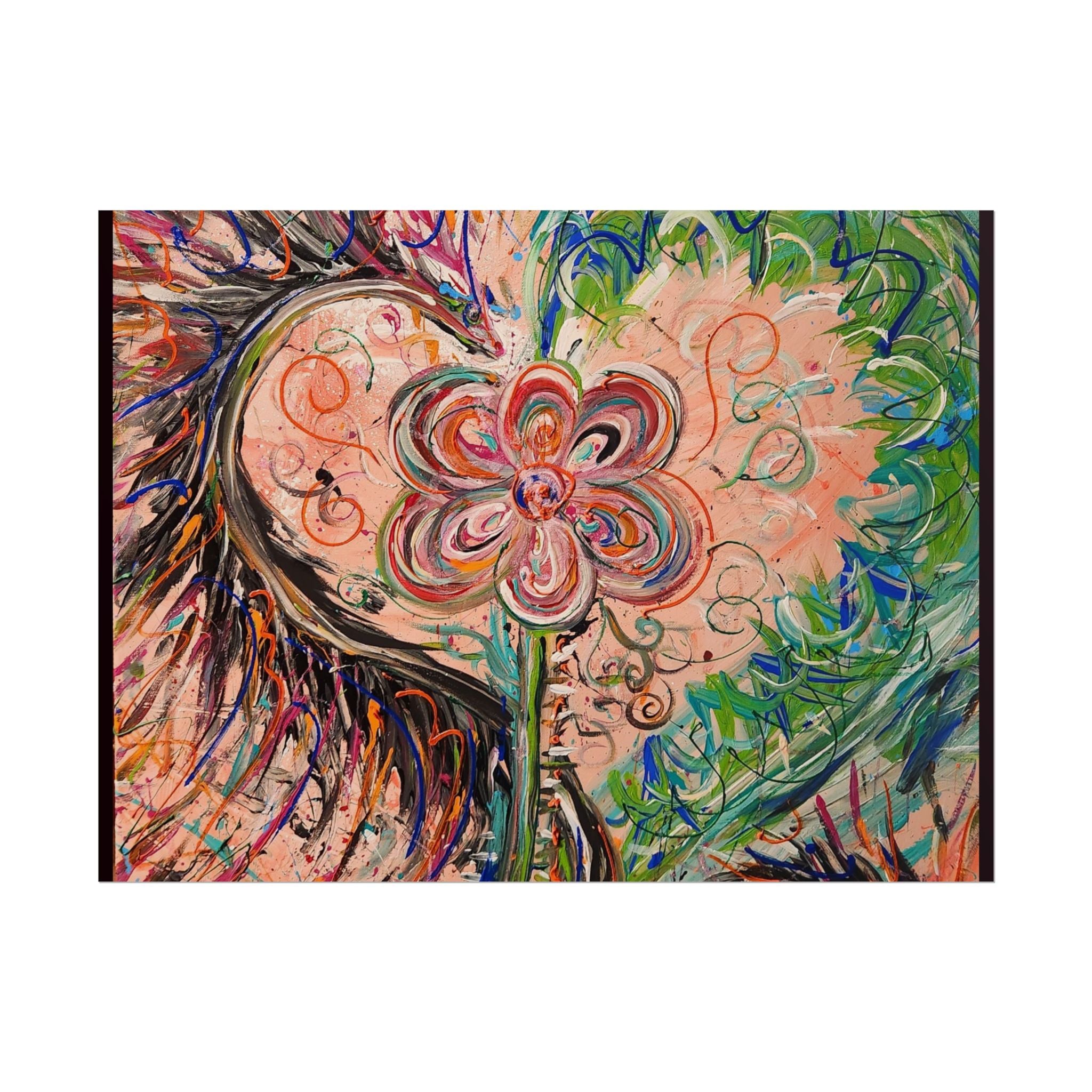 Dragon Abstract Floral Heart Poster — Colorful Swirl Flower Art Print (Rolled Poster)