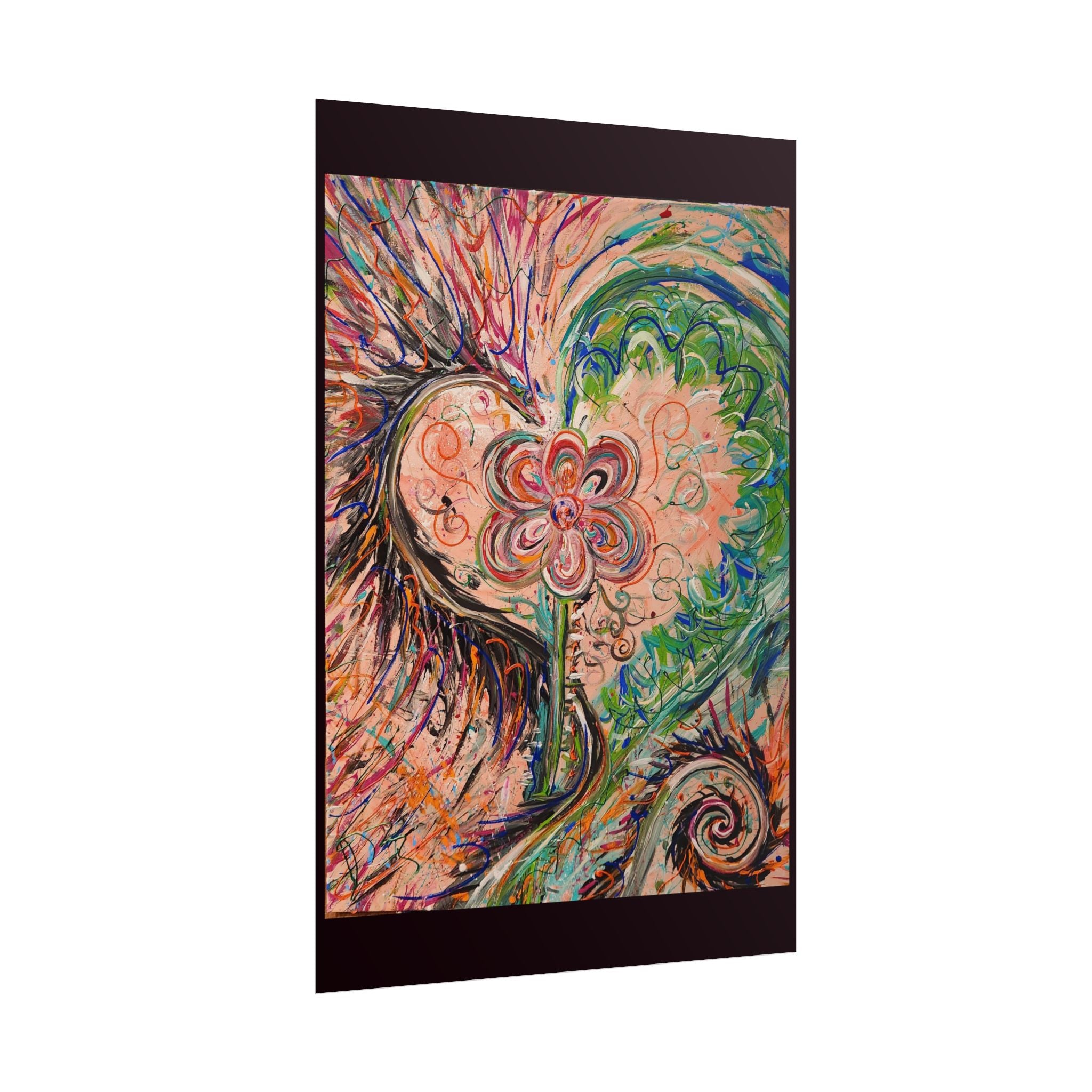 Dragon Abstract Floral Heart Poster — Colorful Swirl Flower Art Print (Rolled Poster)