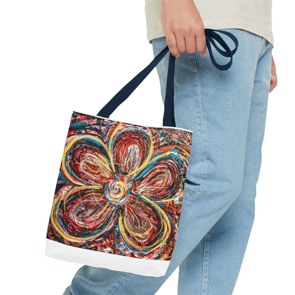 Abstract Flower Tote Bag — Colorful Swirl Bloom All-Over Print Tote