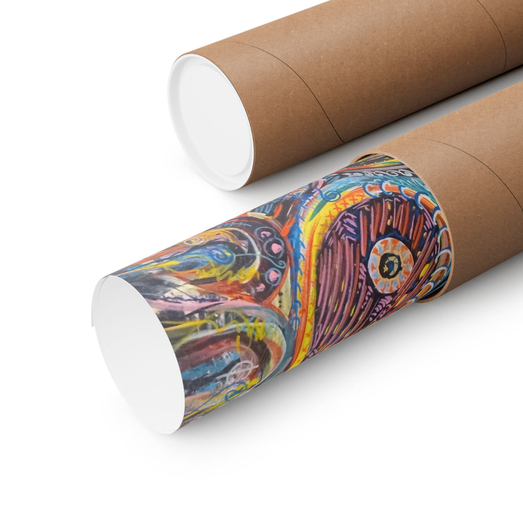 Yin Yang Sun Psychedelic Matte Poster — Vibrant Abstract Boho Wall Art