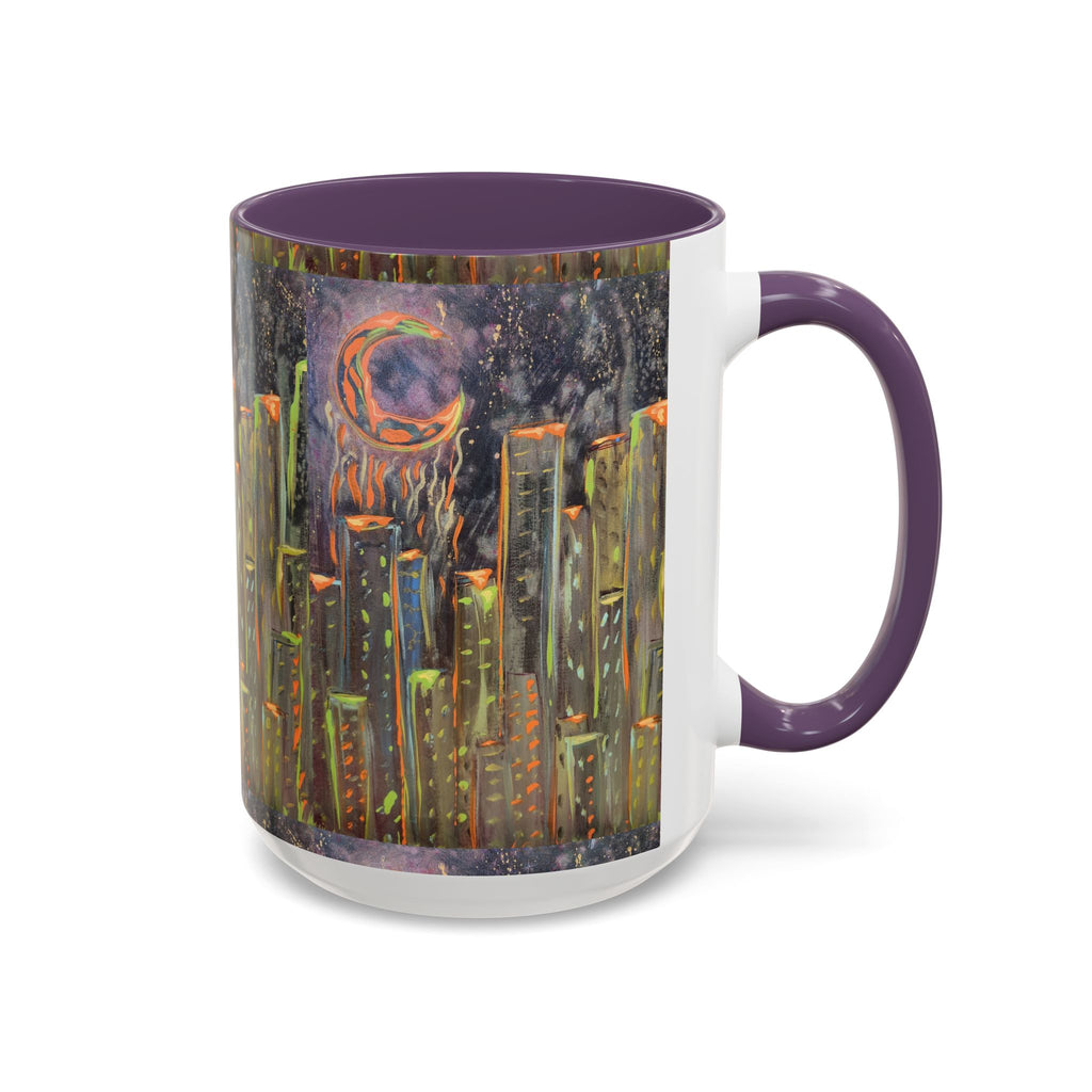 Cityscape Night Coffee Mug — Neon Skyline Art Accent Mug
