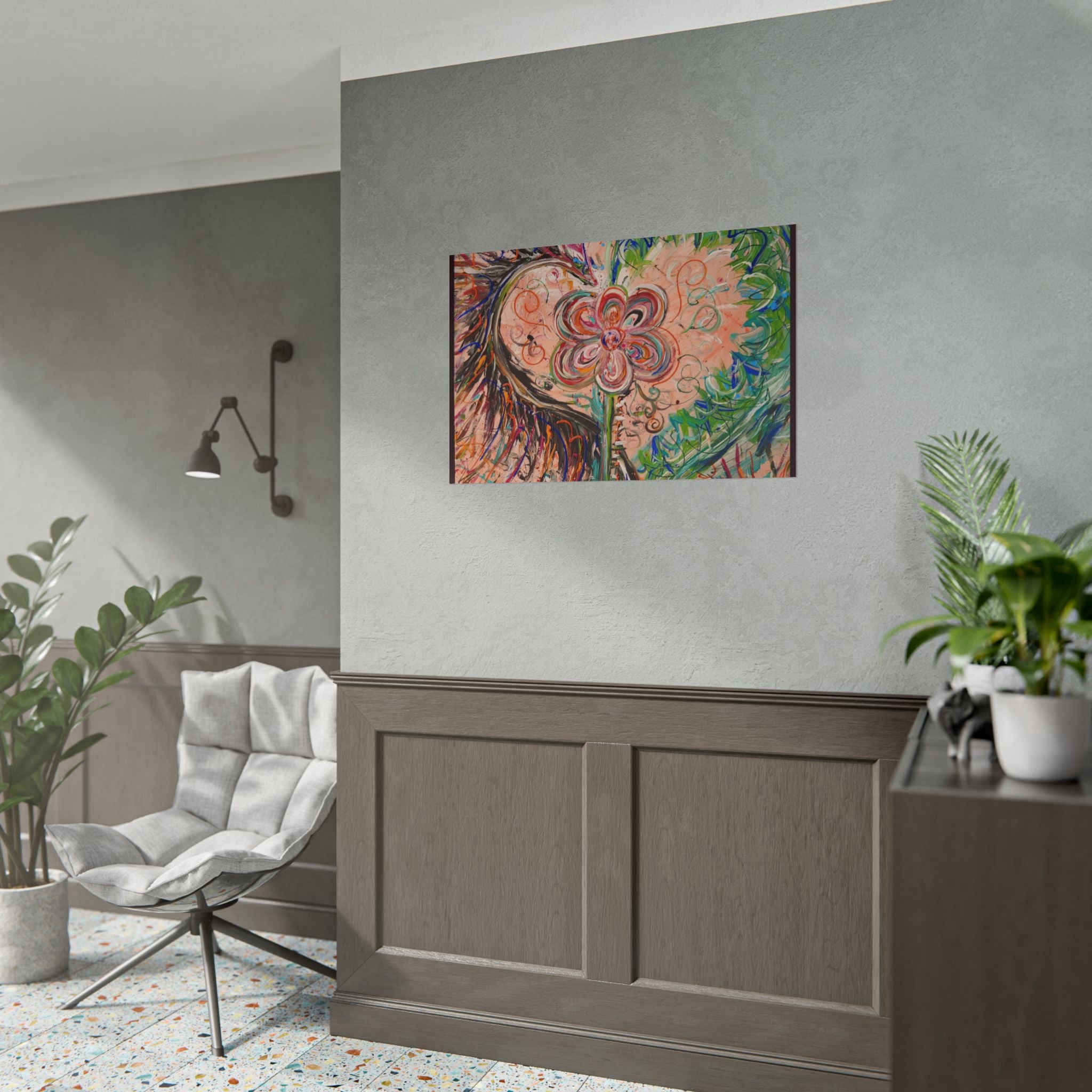 Dragon Abstract Floral Heart Poster — Colorful Swirl Flower Art Print (Rolled Poster)